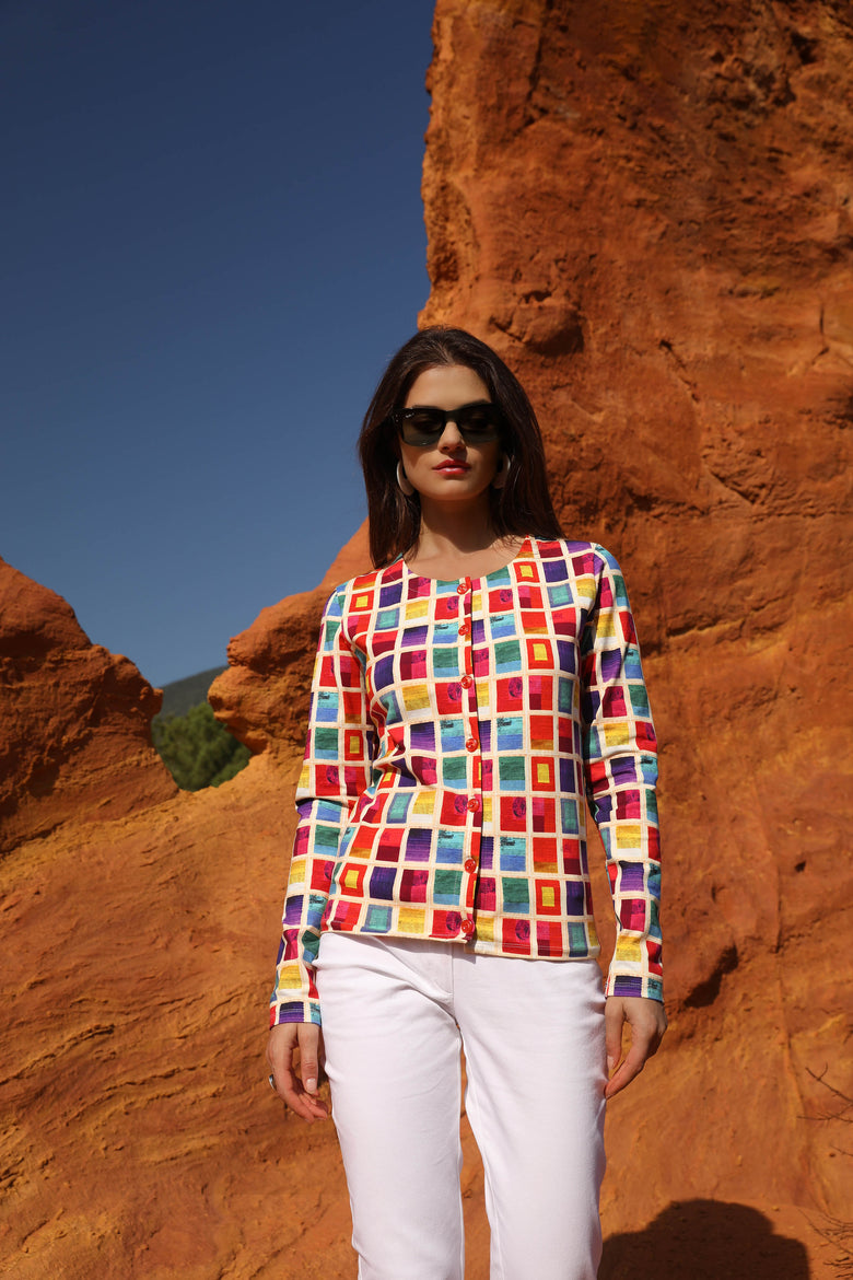 vêtement artist la marque cardigan-imprime-mille-une-couleurs