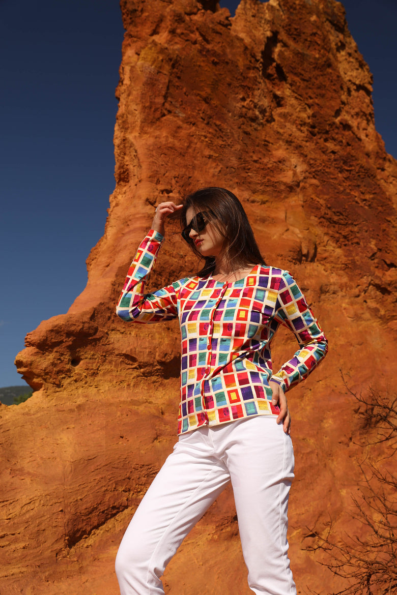 vêtement artist la marque cardigan-imprime-mille-une-couleurs