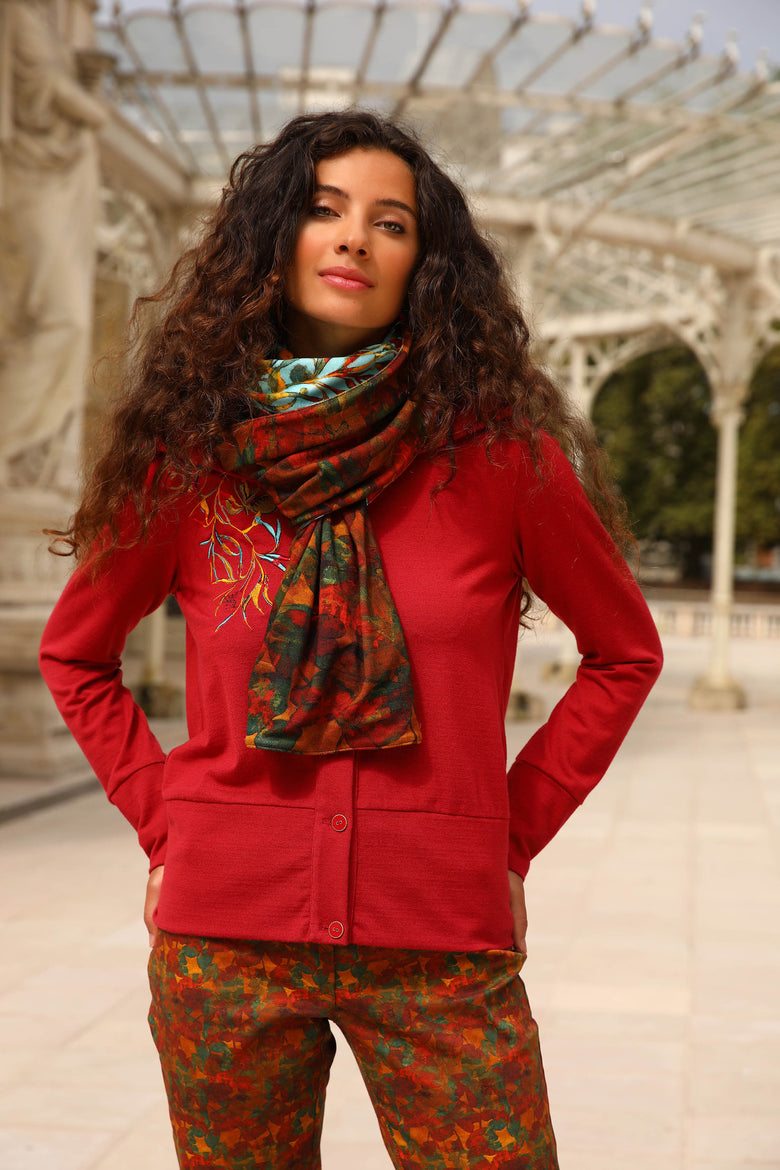 vêtement artist la marque cardigan-uni-brode-jardins-enchantes