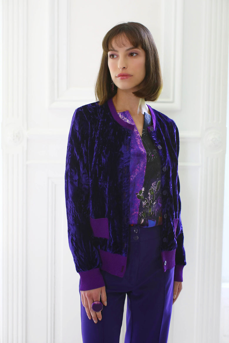 vêtement artist la marque cardigan-velours-couleur-pourpre