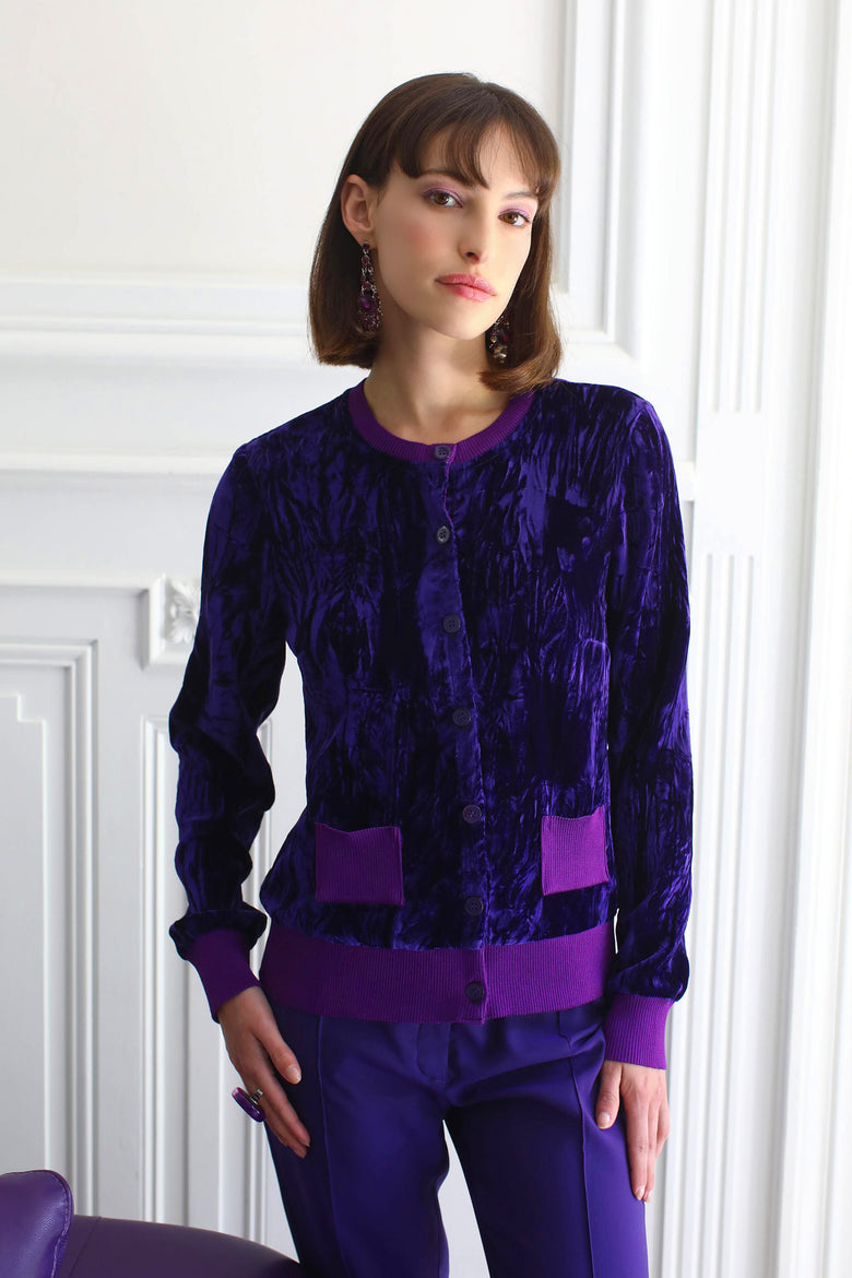 vêtement artist la marque cardigan-velours-couleur-pourpre