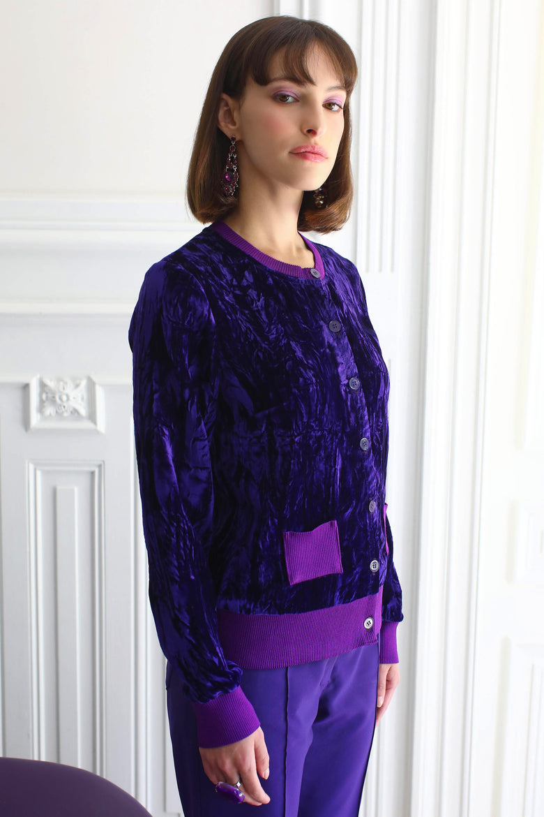 vêtement artist la marque cardigan-velours-couleur-pourpre