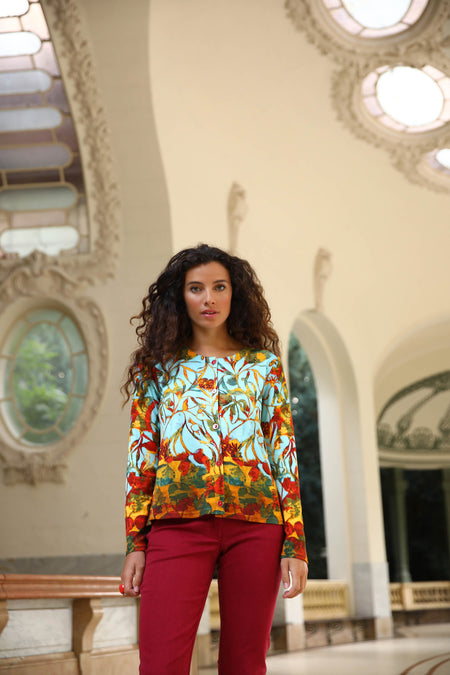 vêtement artist la marque cardigan-imprime-jardins-enchantes