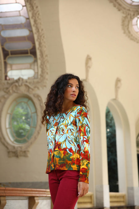 vêtement artist la marque cardigan-imprime-jardins-enchantes