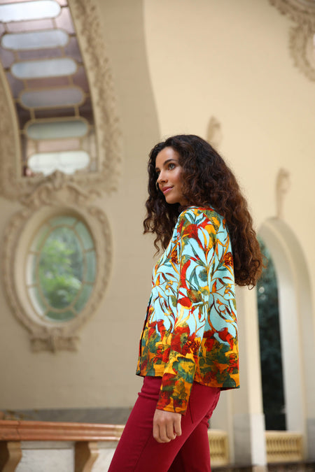 vêtement artist la marque cardigan-imprime-jardins-enchantes