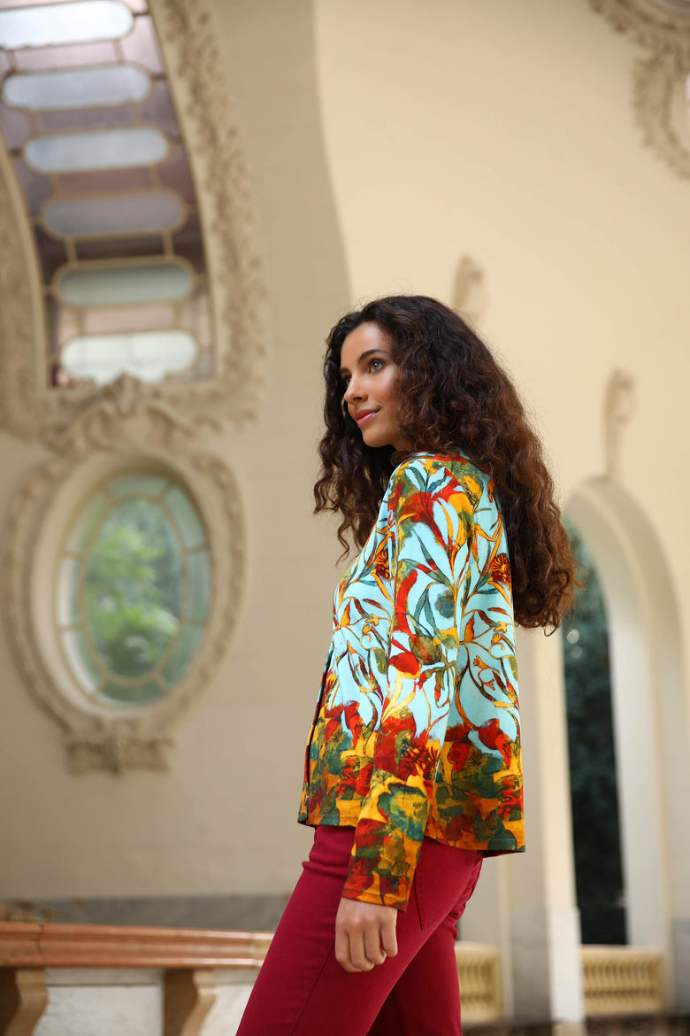 vêtement artist la marque cardigan-imprime-jardins-enchantes