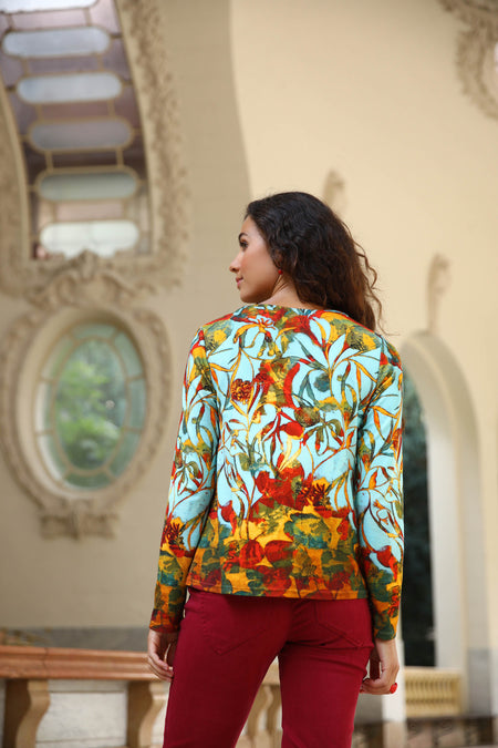 vêtement artist la marque cardigan-imprime-jardins-enchantes