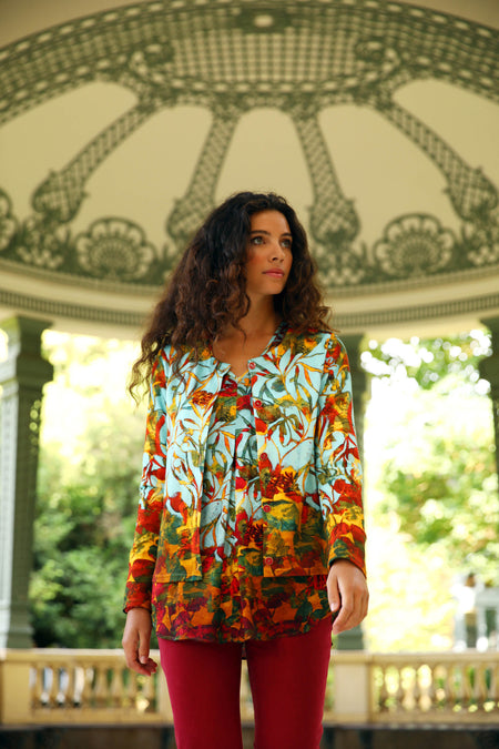 vêtement artist la marque cardigan-imprime-jardins-enchantes