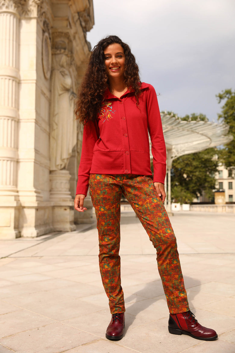 vêtement artist la marque pantalon-imprime-jardins-enchantes