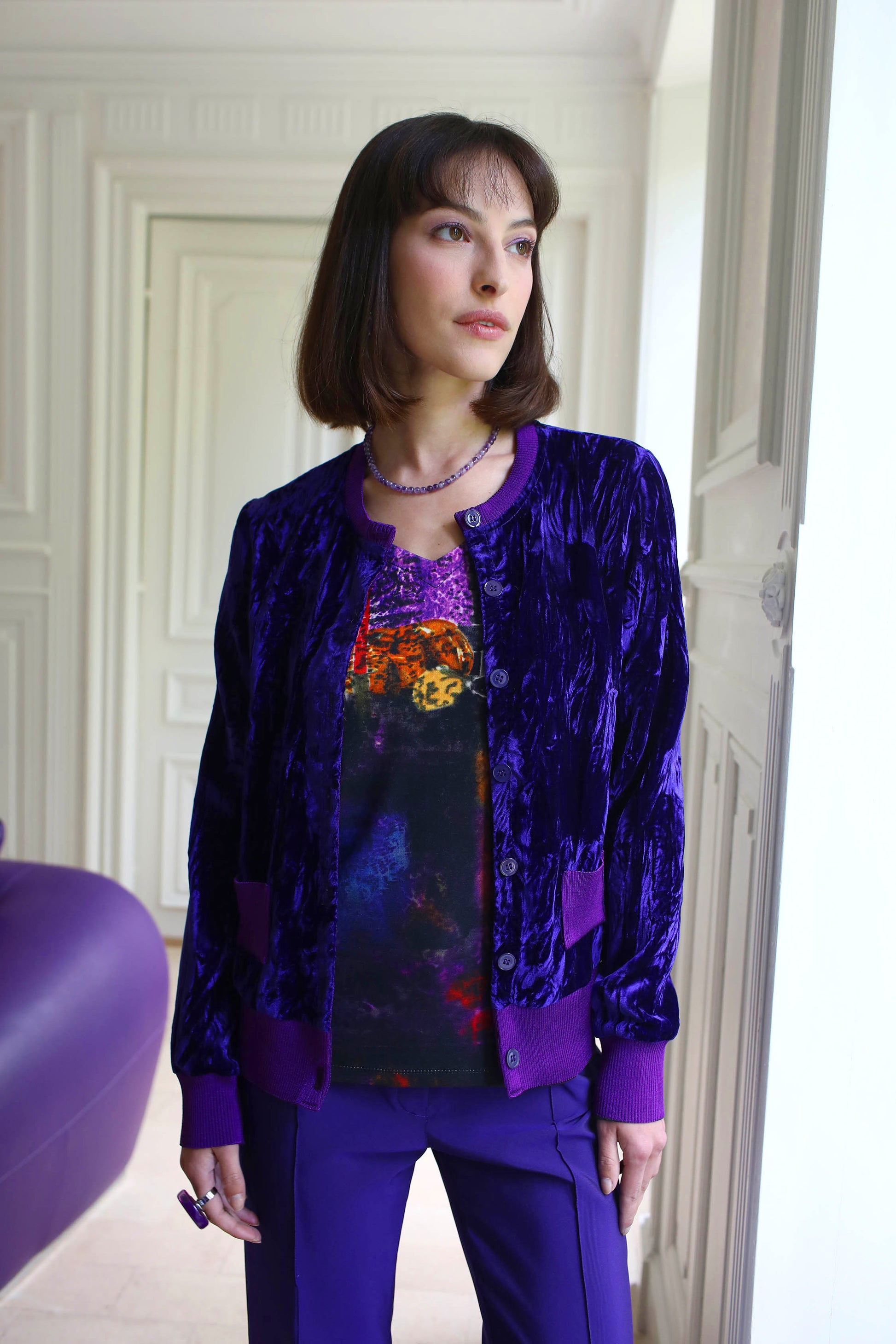 LE CARDIGAN EN VELOURS | COULEUR POURPRE