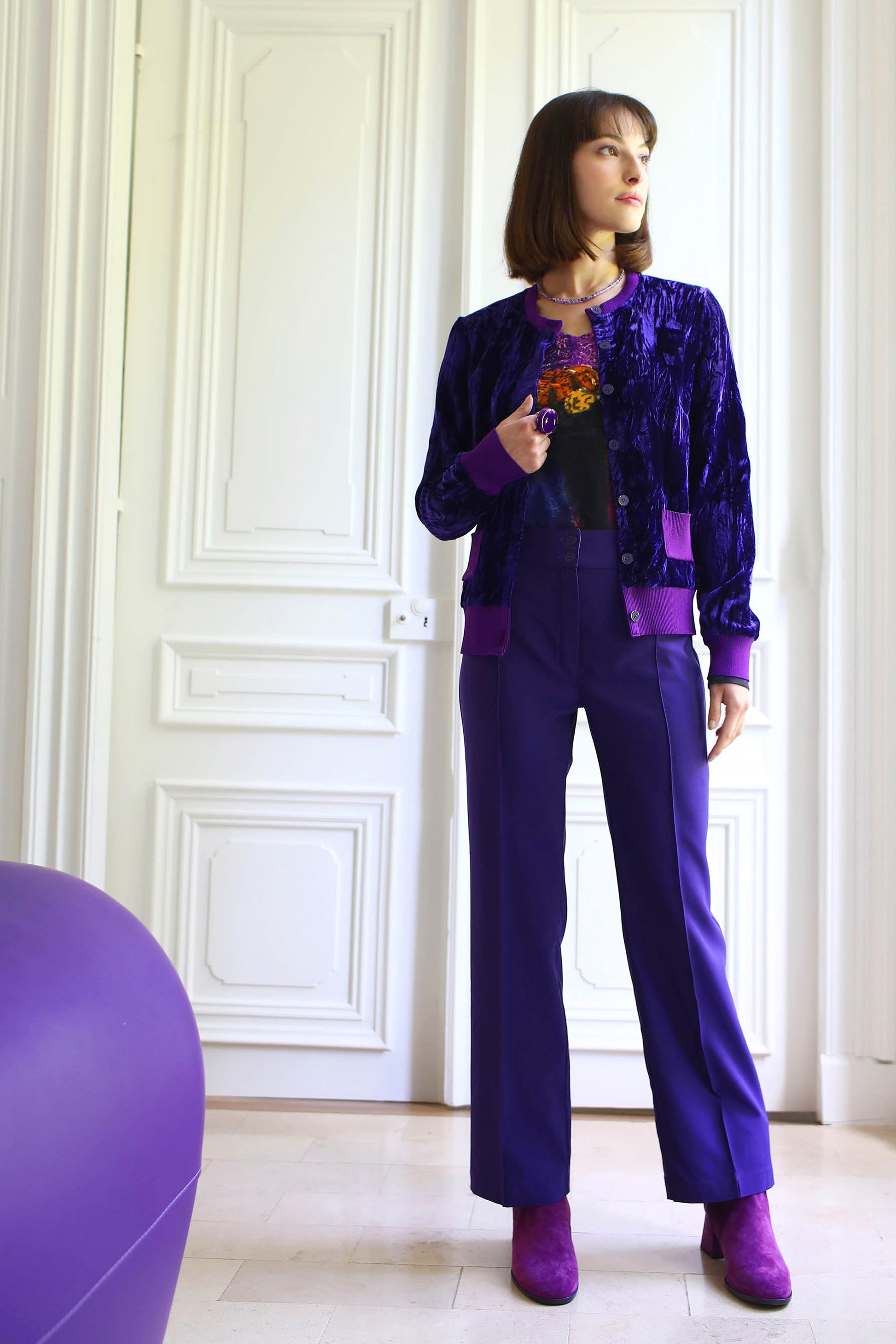 LE CARDIGAN EN VELOURS | COULEUR POURPRE