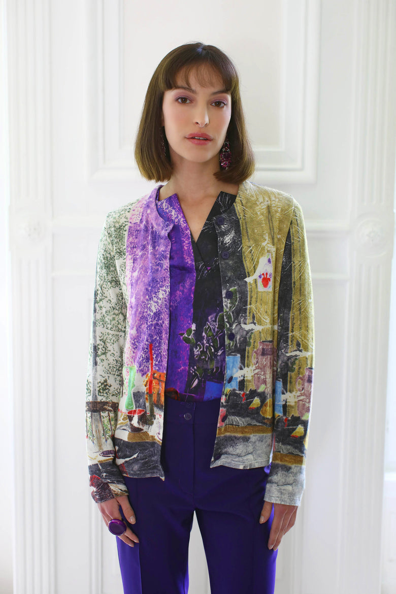 vêtement artist la marque cardigan-imprime-couleur-pourpre