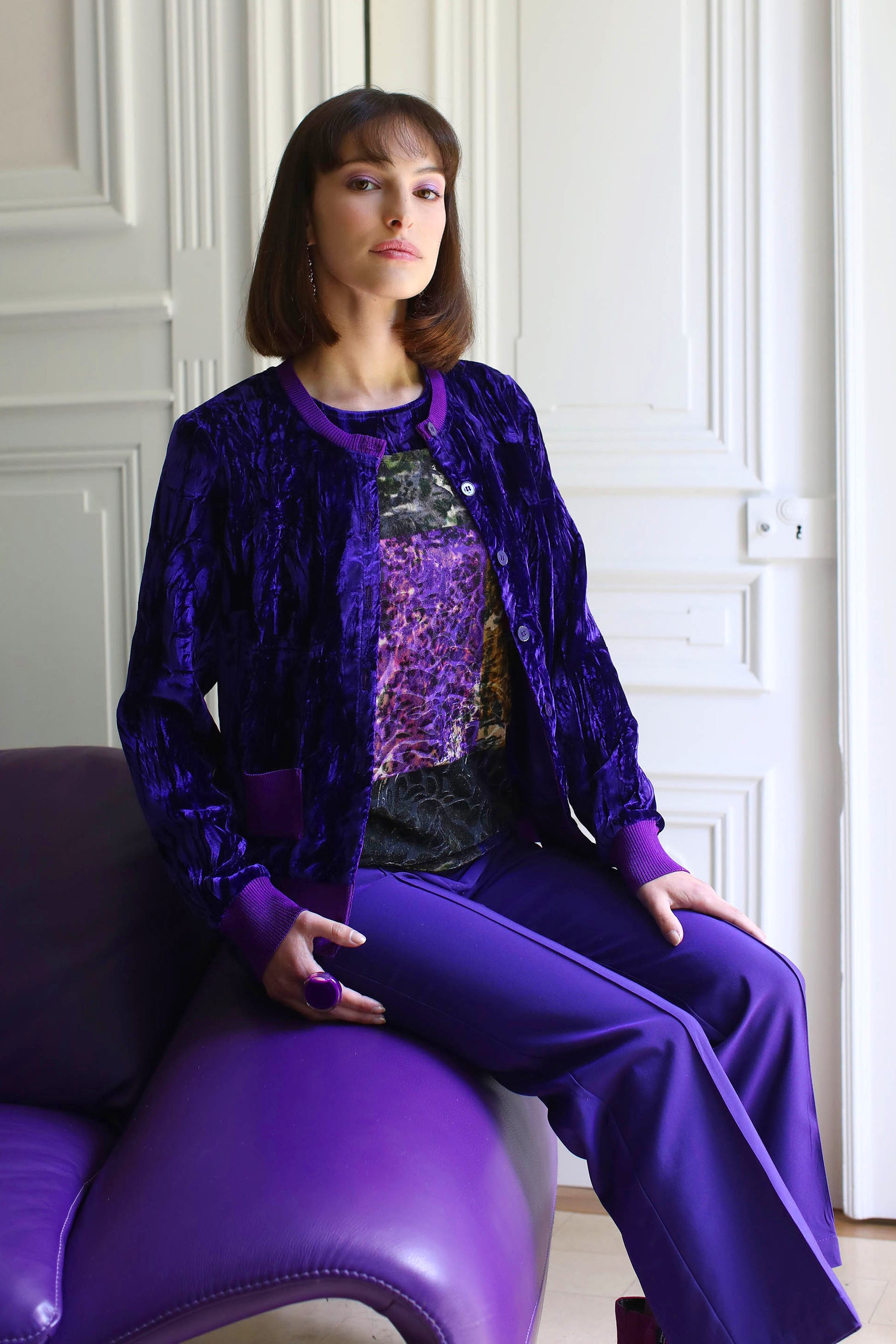 LE CARDIGAN EN VELOURS | COULEUR POURPRE
