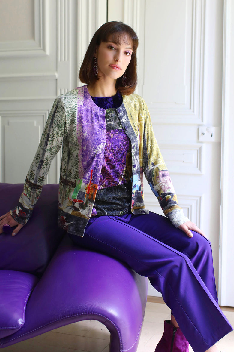 vêtement artist la marque cardigan-imprime-couleur-pourpre