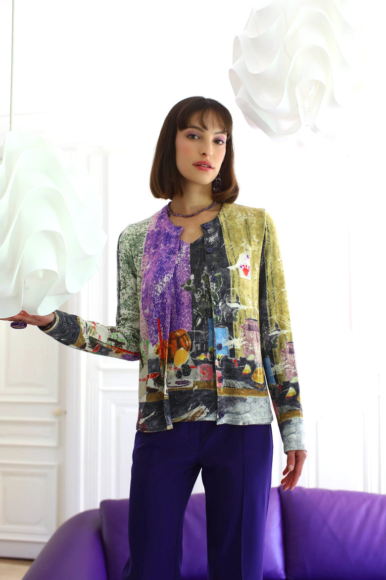 vêtement artist la marque cardigan-imprime-couleur-pourpre