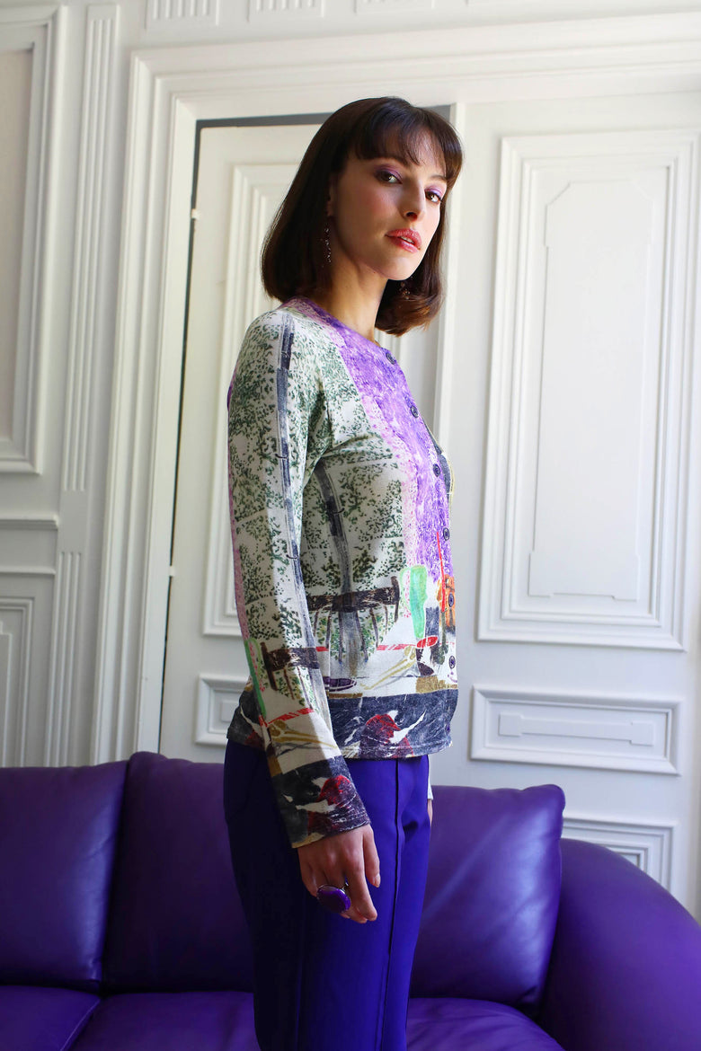 vêtement artist la marque cardigan-imprime-couleur-pourpre