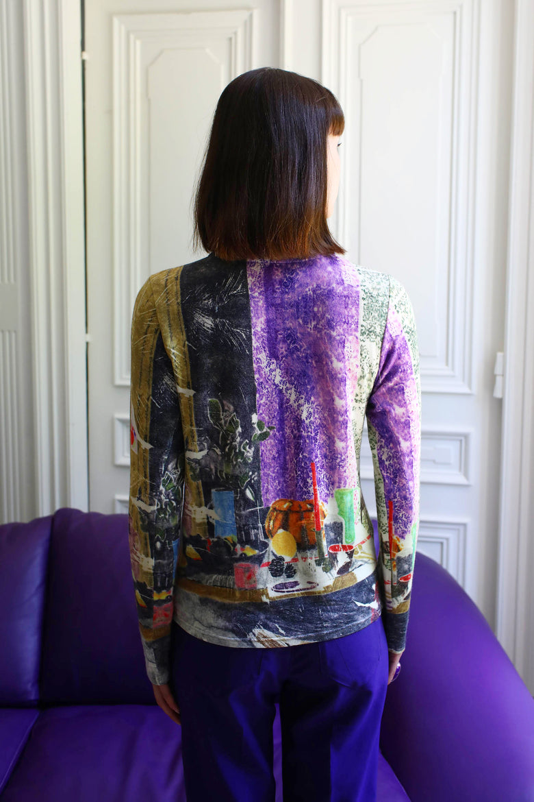 vêtement artist la marque cardigan-imprime-couleur-pourpre