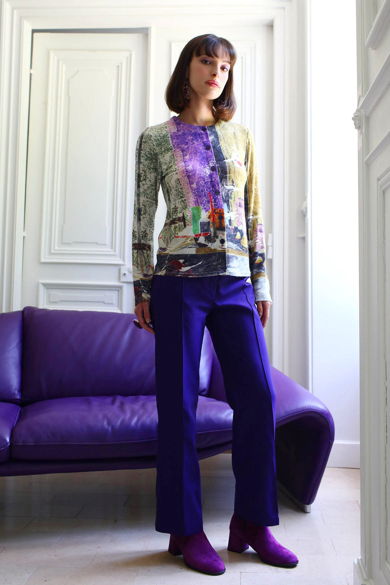 vêtement artist la marque cardigan-imprime-couleur-pourpre