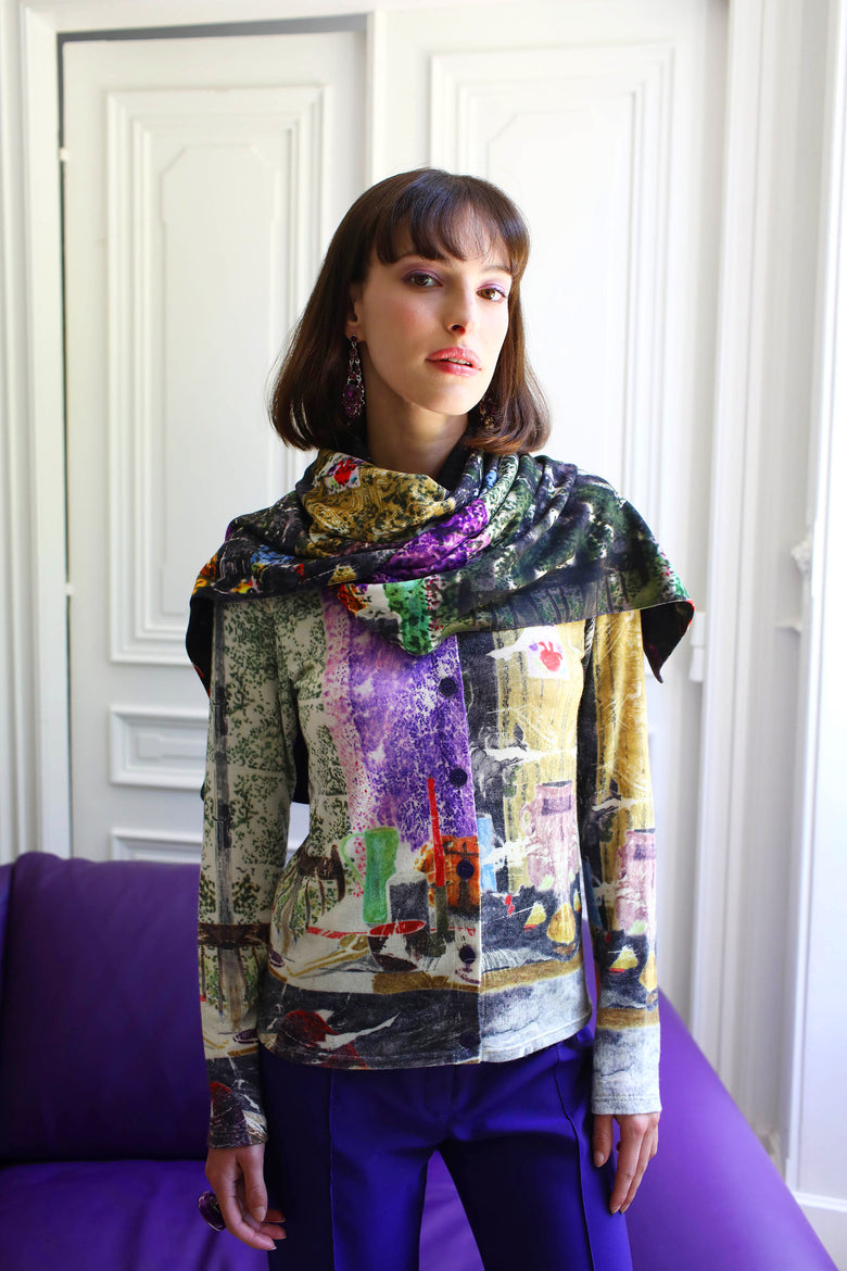 vêtement artist la marque cardigan-imprime-couleur-pourpre