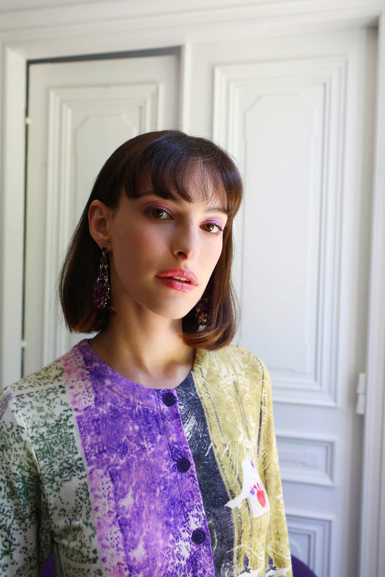 vêtement artist la marque cardigan-imprime-couleur-pourpre