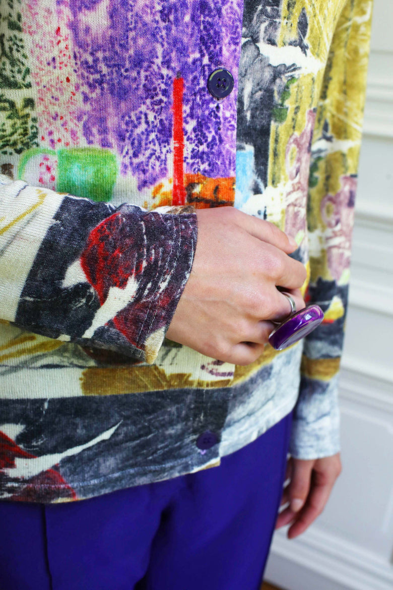 vêtement artist la marque cardigan-imprime-couleur-pourpre