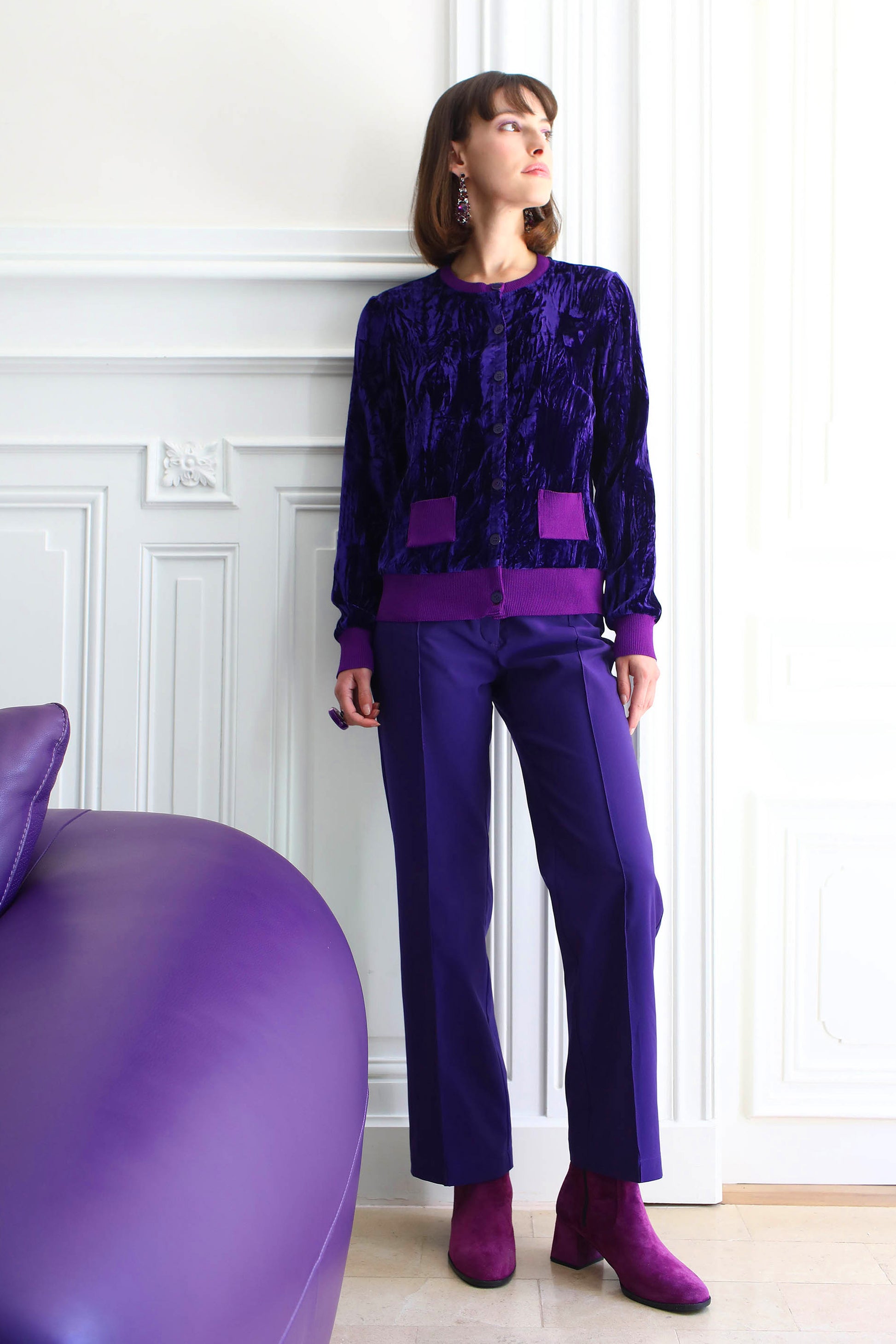 LE CARDIGAN EN VELOURS | COULEUR POURPRE