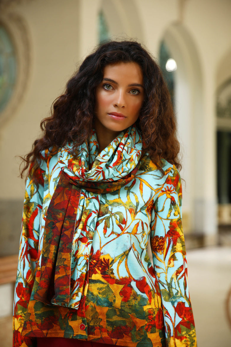 vêtement artist la marque cardigan-imprime-jardins-enchantes