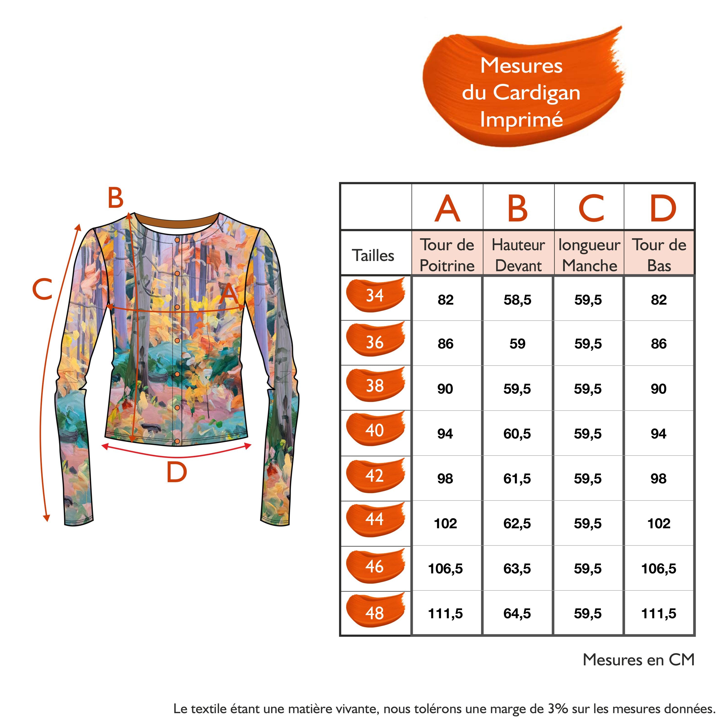 Guide des tailles - LE CARDIGAN IMPRIMÉ | LEGENDE D'AUTOMNE