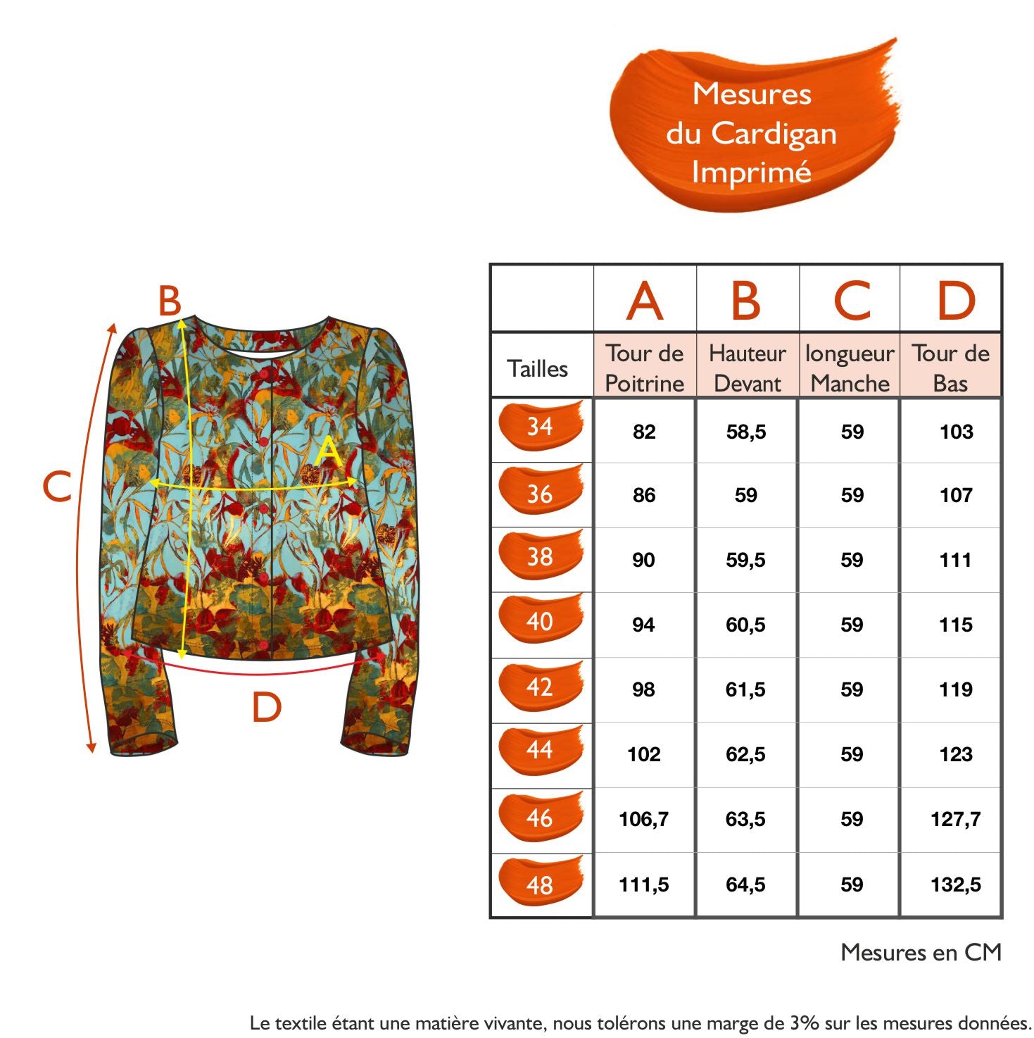 Guide des tailles - LE CARDIGAN IMPRIMÉ | JARDINS ENCHANTES