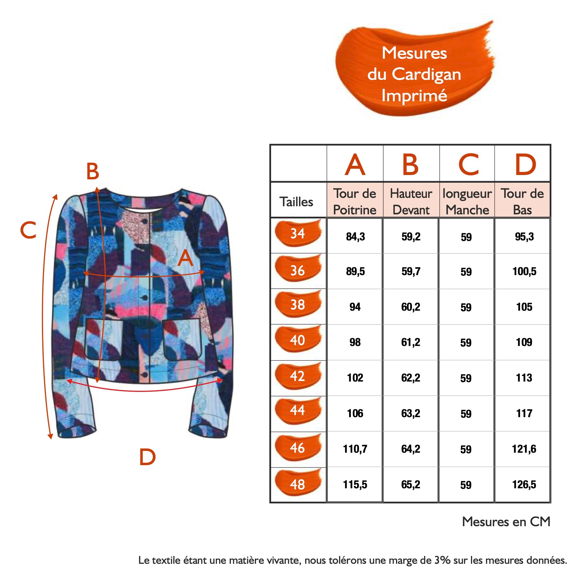 Guide des tailles - LE CARDIGAN IMPRIMÉ | UN MONDE RECOMPOSÉ