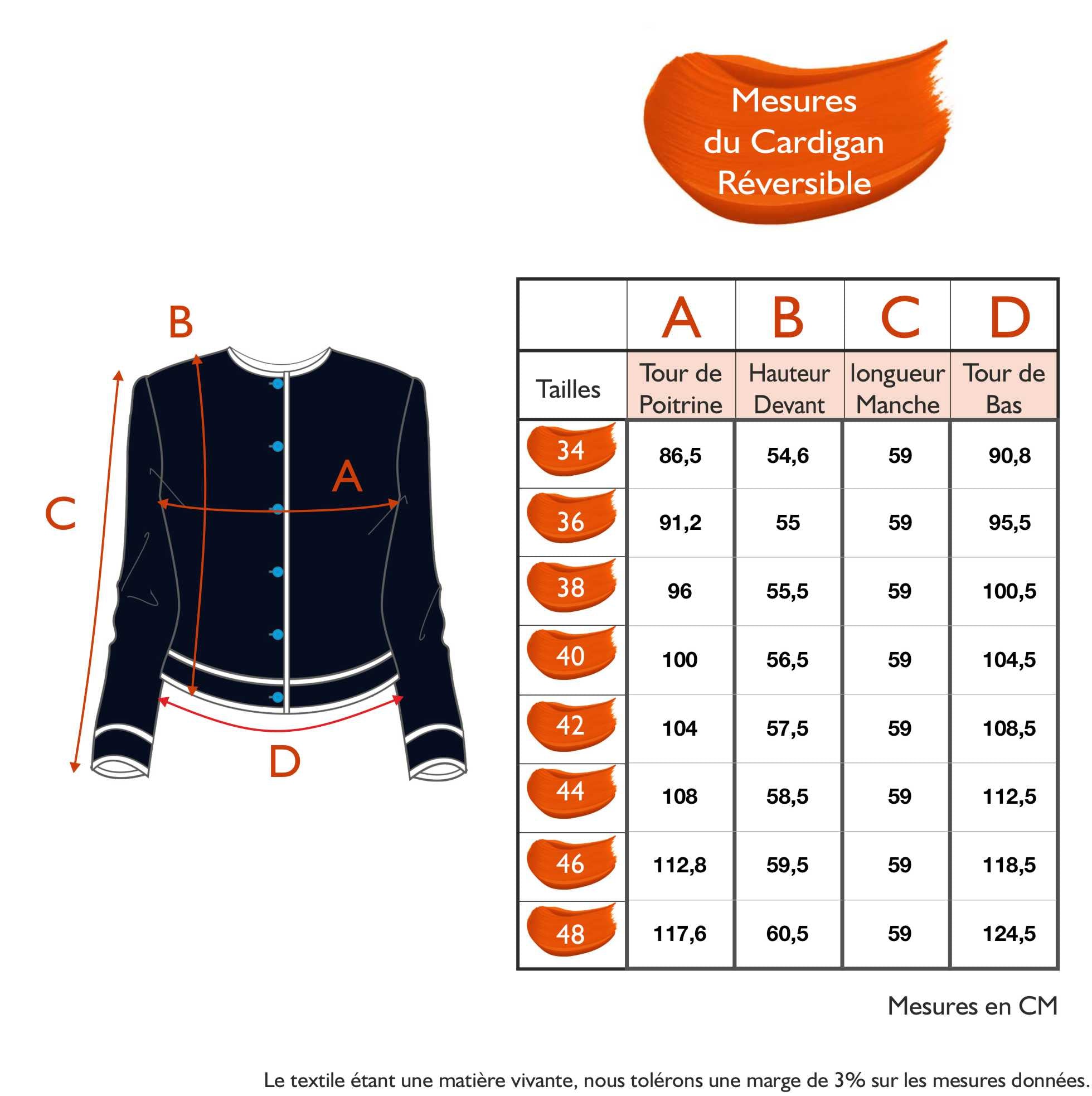 Guide des tailles - LE CARDIGAN RÉVERSIBLE | ARTIC