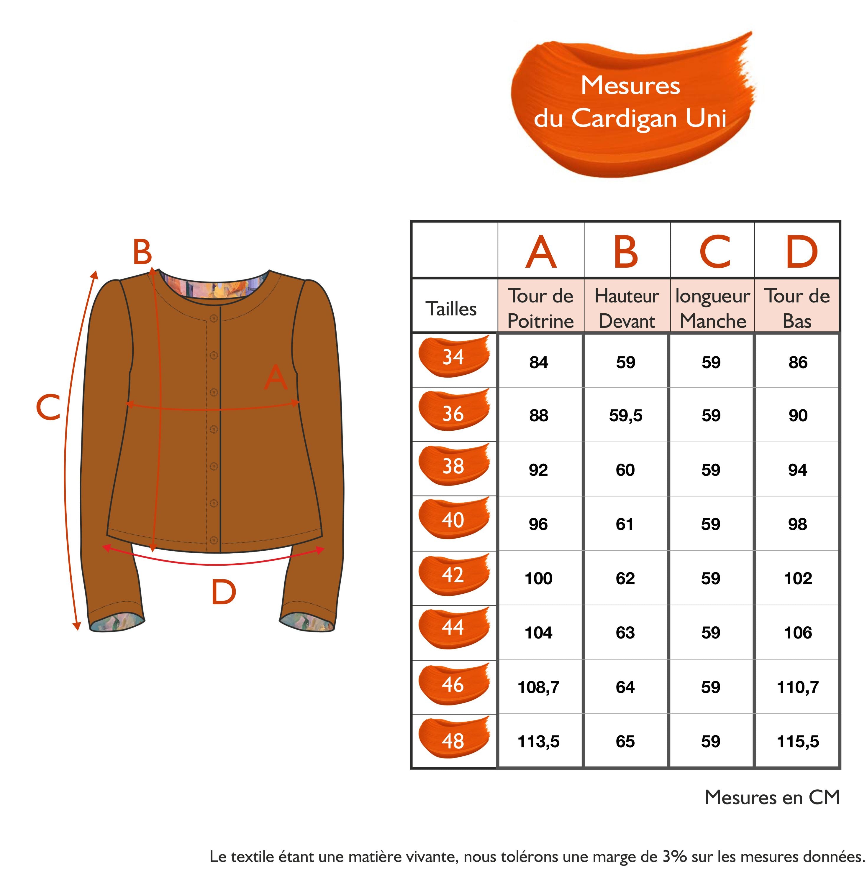 Guide des tailles - LE CARDIGAN UNI | LEGENDE D'AUTOMNE