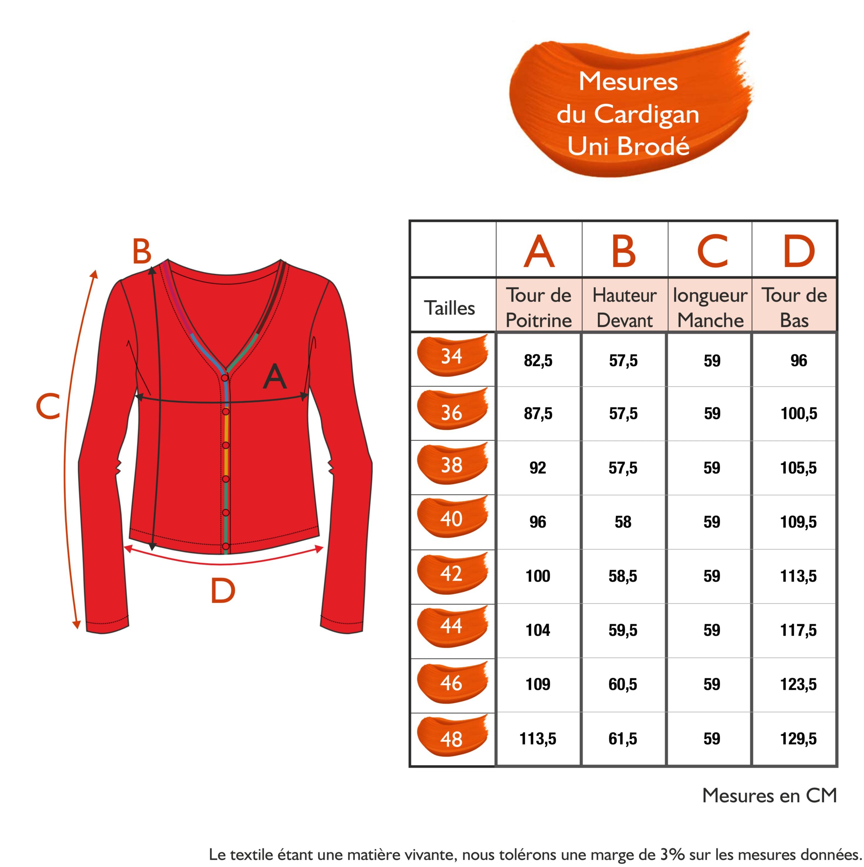 Guide des tailles - LE CARDIGAN UNI BRODÉ | MILLE ET UNE COULEURS