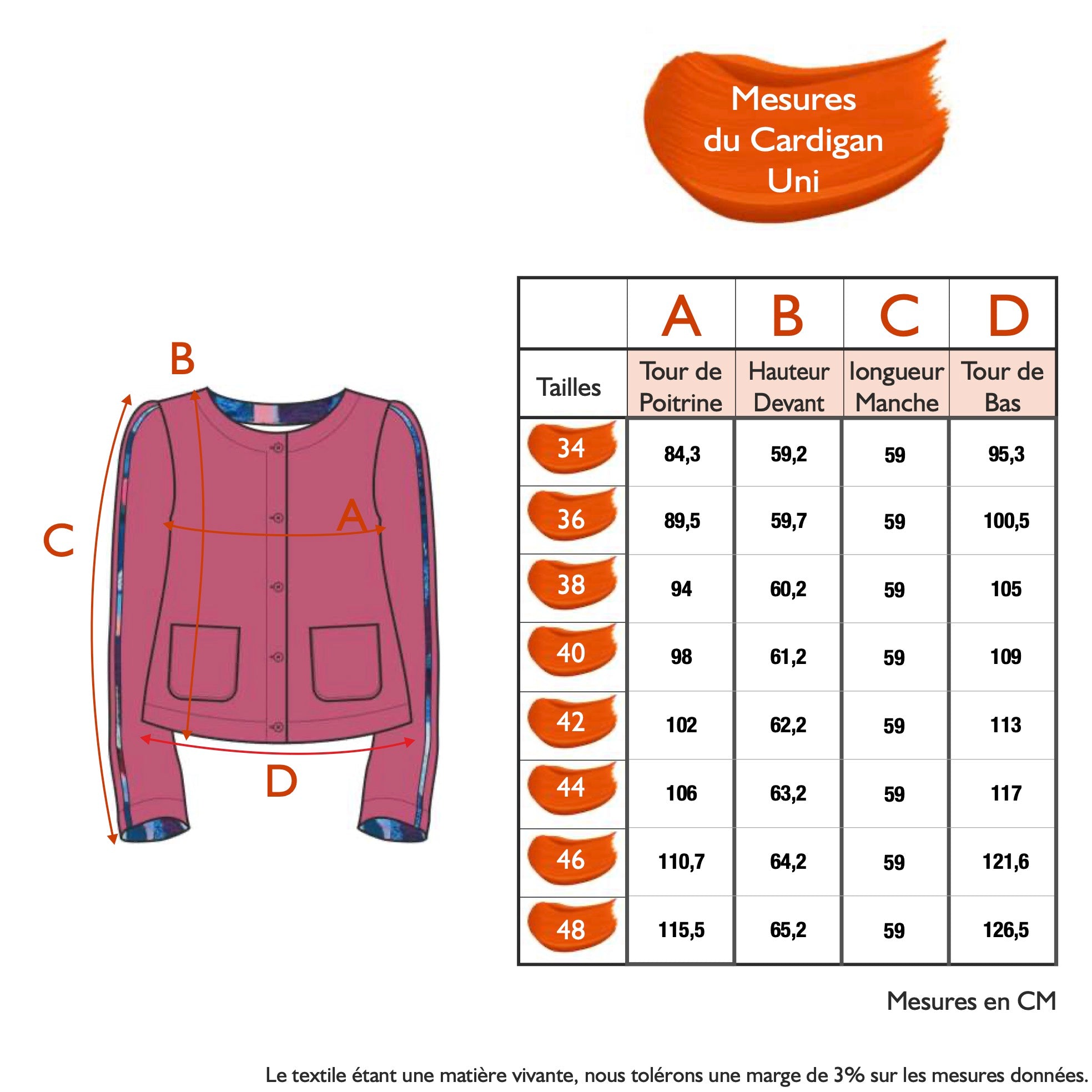 Guide des tailles - LE CARDIGAN UNI | UN MONDE RECOMPOSÉ