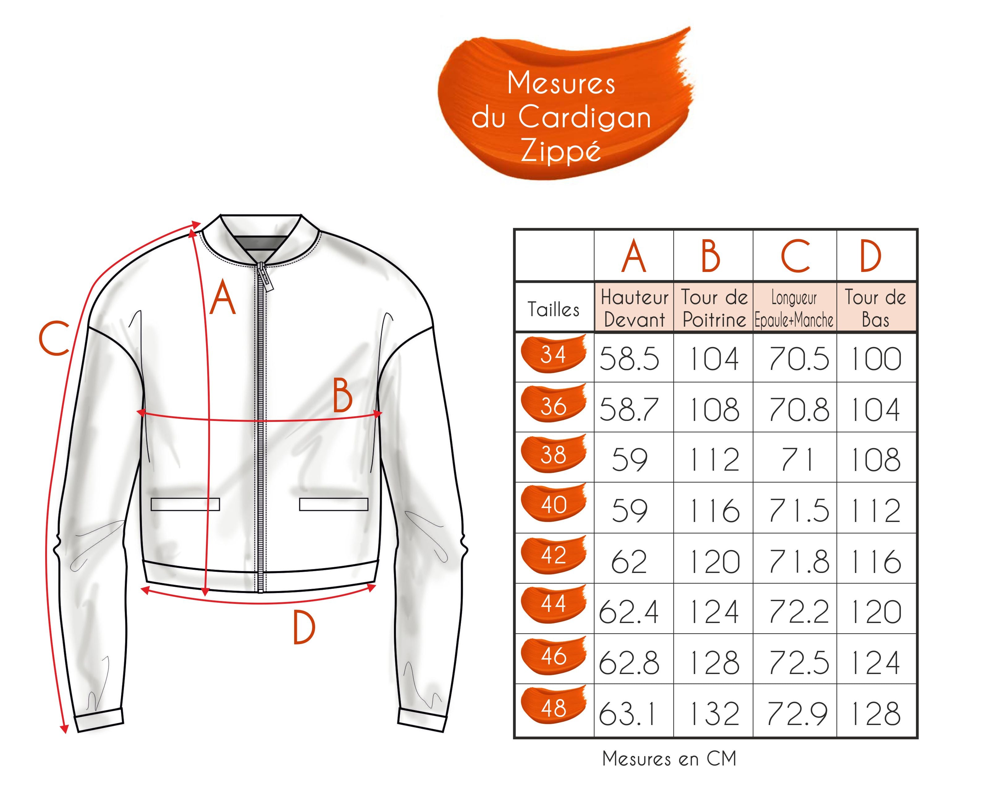 Guide des tailles - LE CARDIGAN ZIPPÉ | LE NOUVEAU MONDE