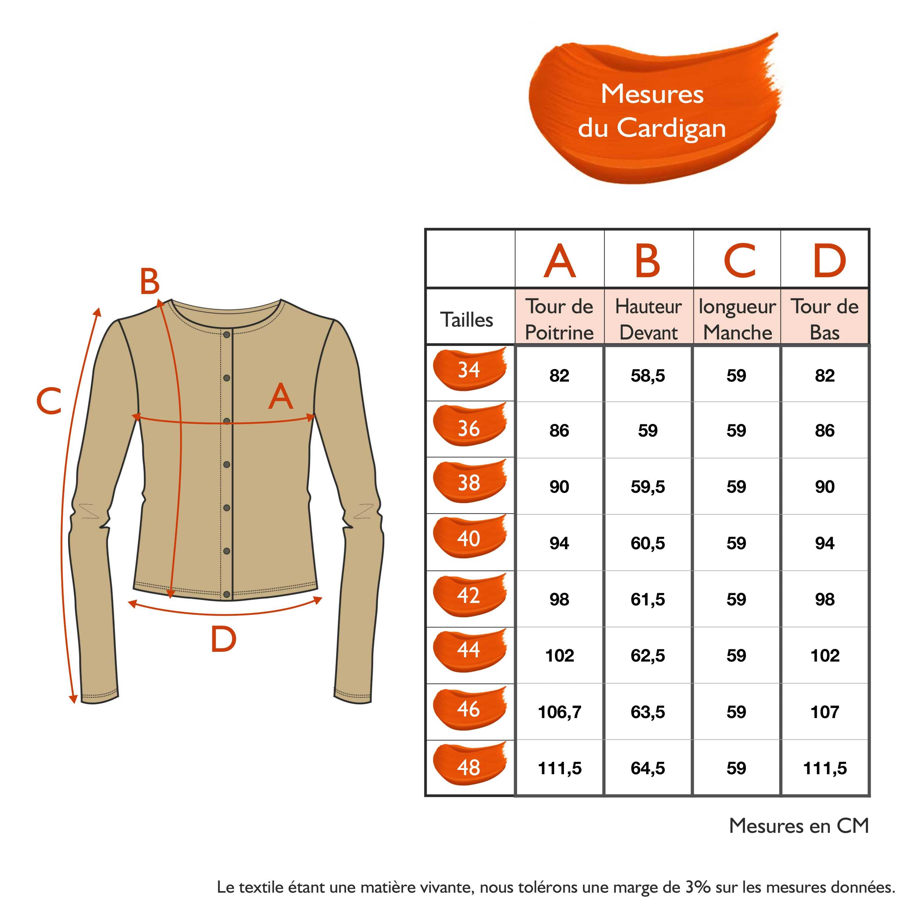 Guide des tailles - LE CARDIGAN | SAFARI