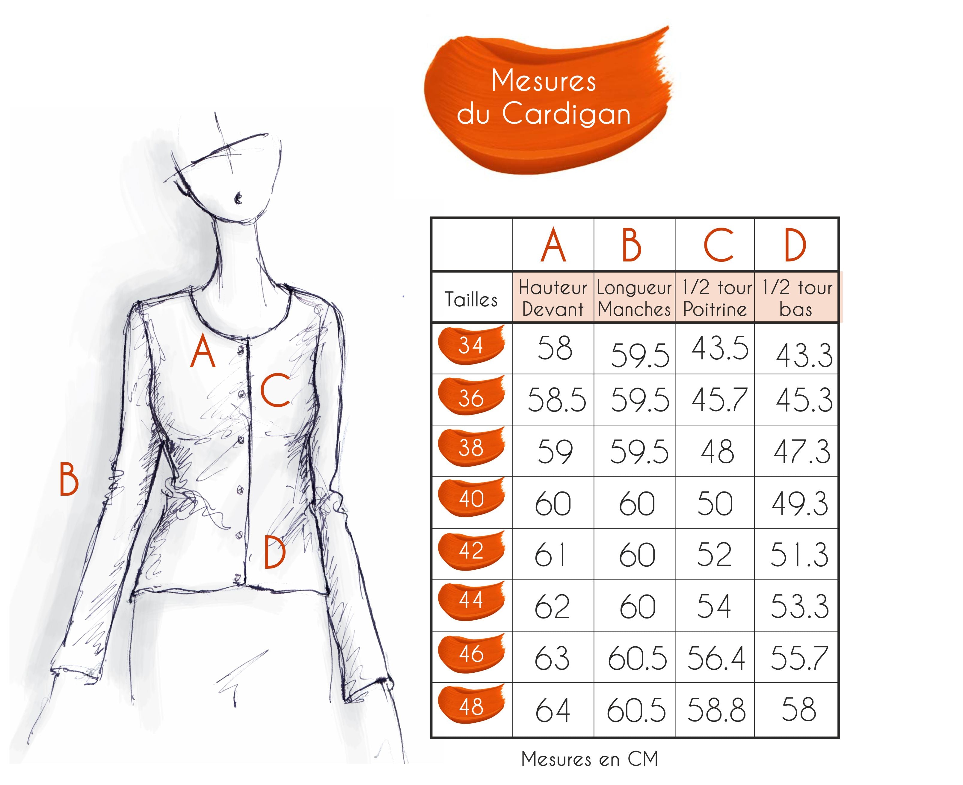 Guide des tailles - LE CARDIGAN | BAHIA