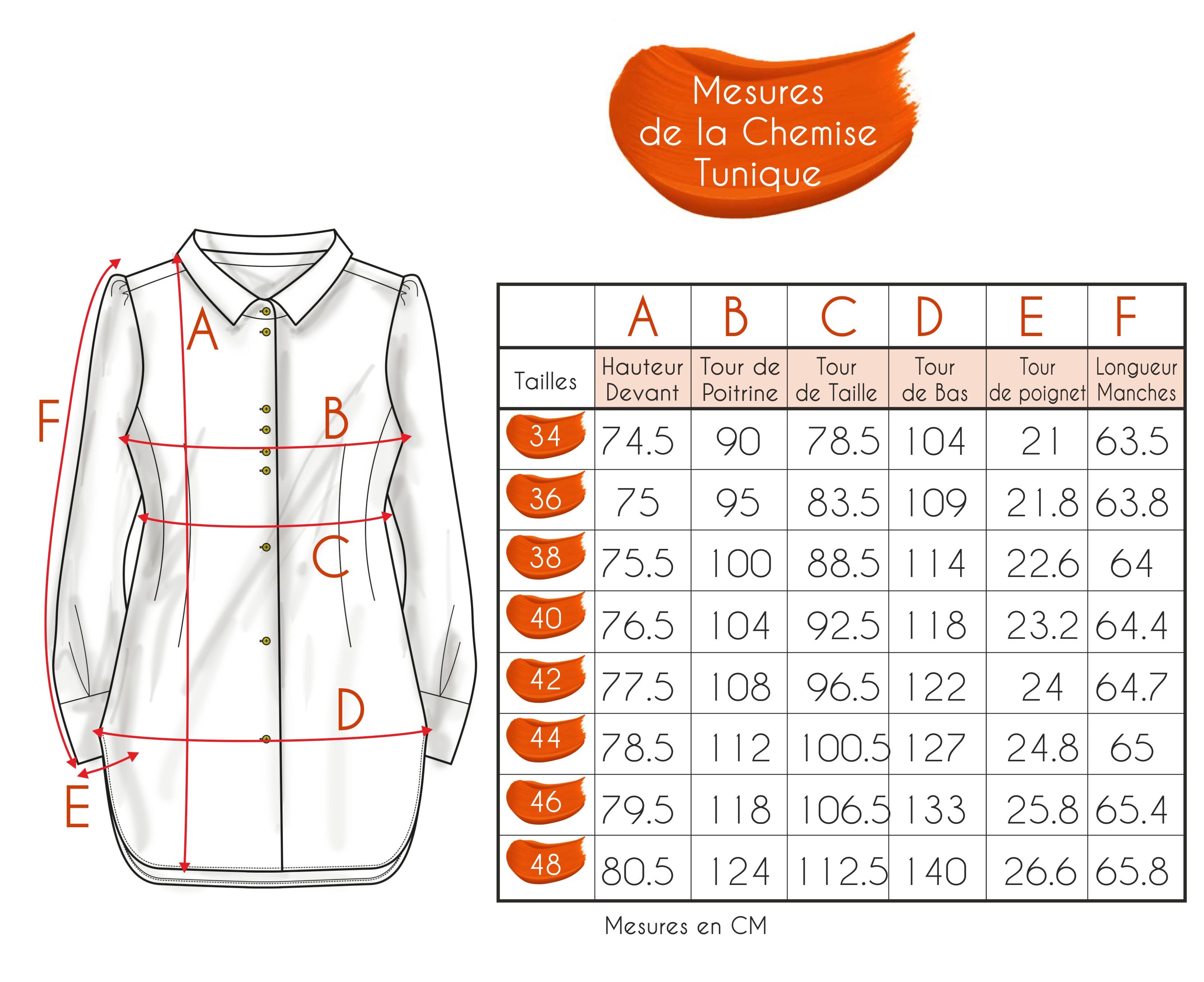 Guide des tailles - LA CHEMISE TUNIQUE | LE NOUVEAU MONDE