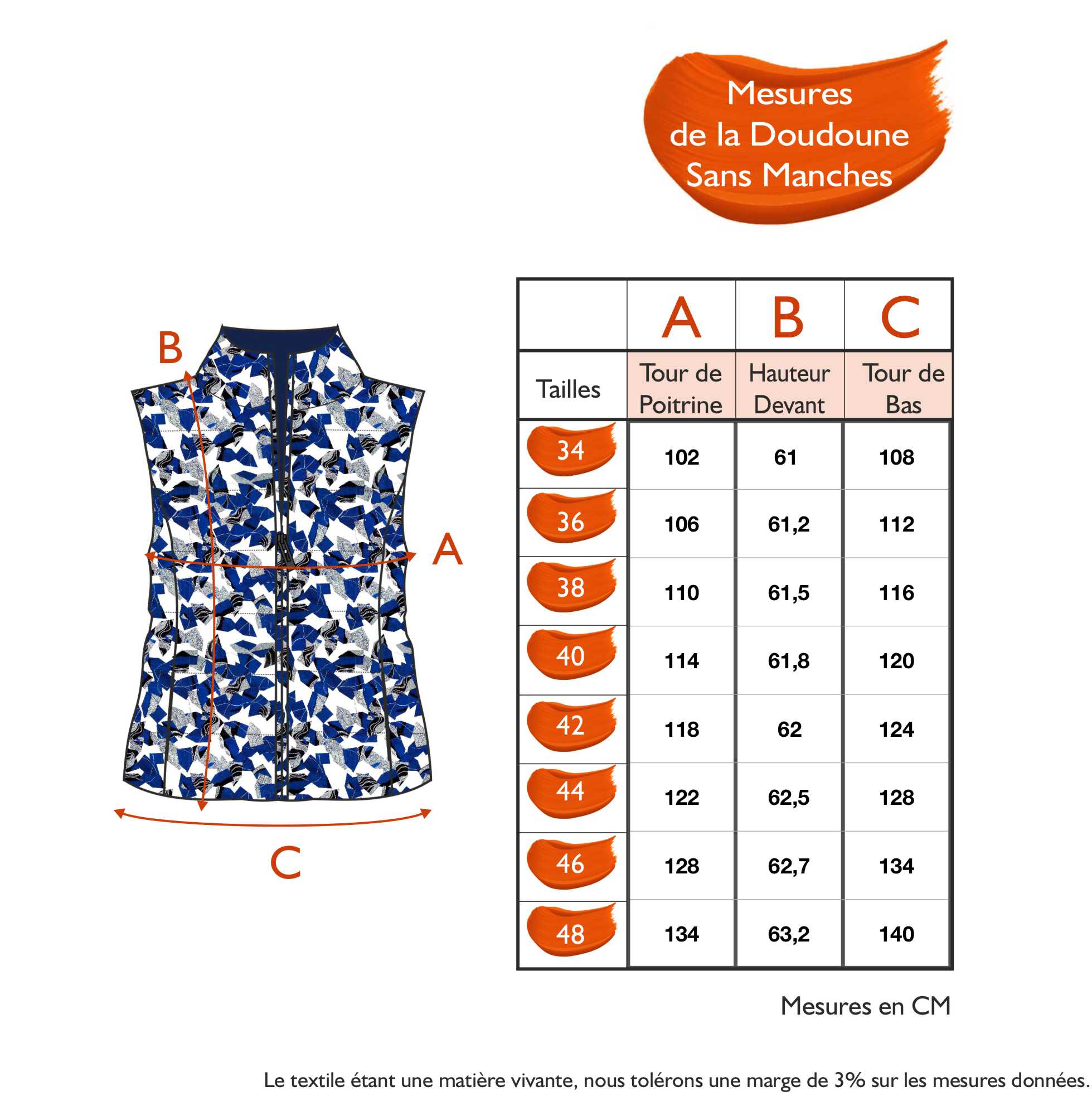 Guide des tailles - LA DOUDOUNE SANS MANCHES | ARTIC