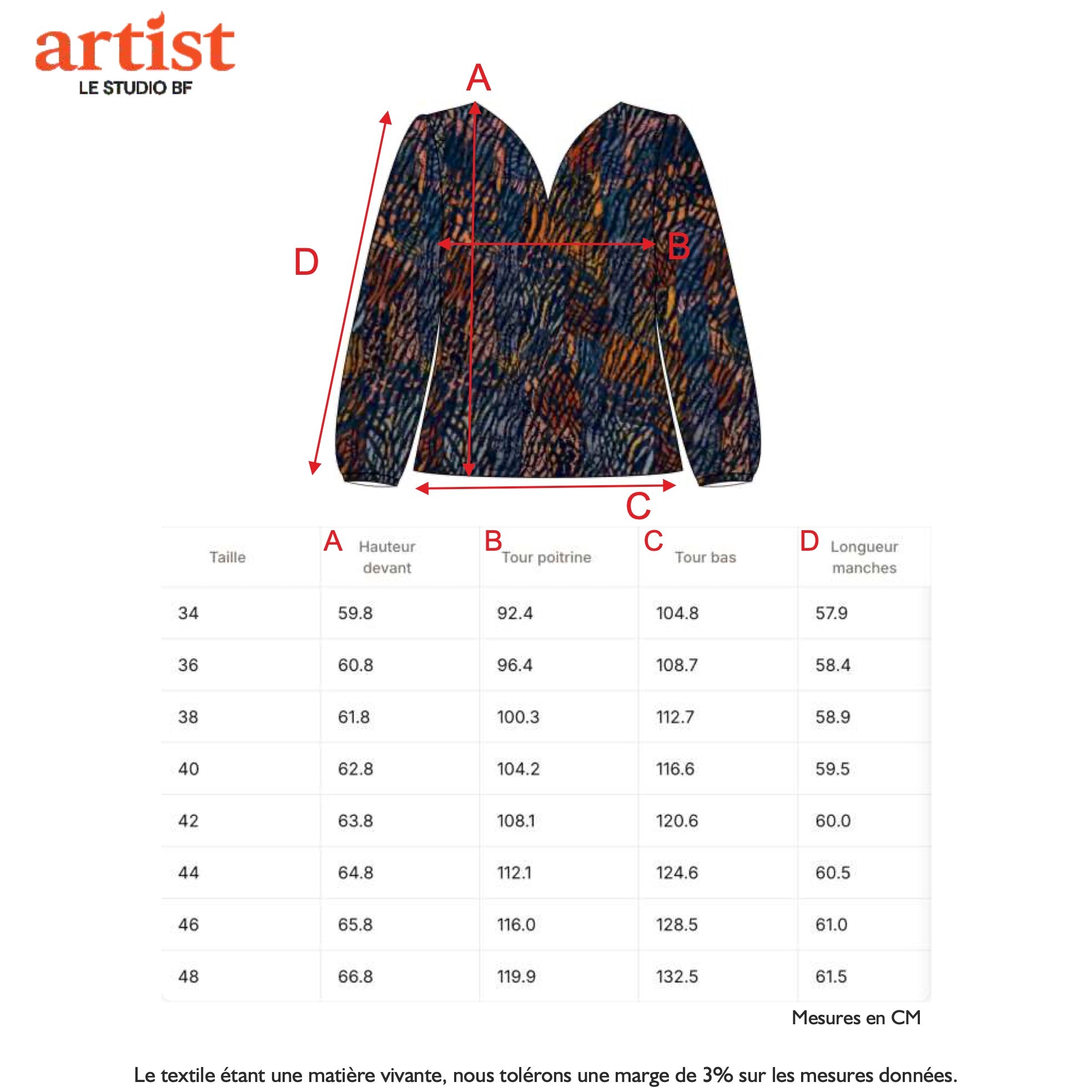 Guide des tailles - LA BLOUSE | JARDIN SECRET