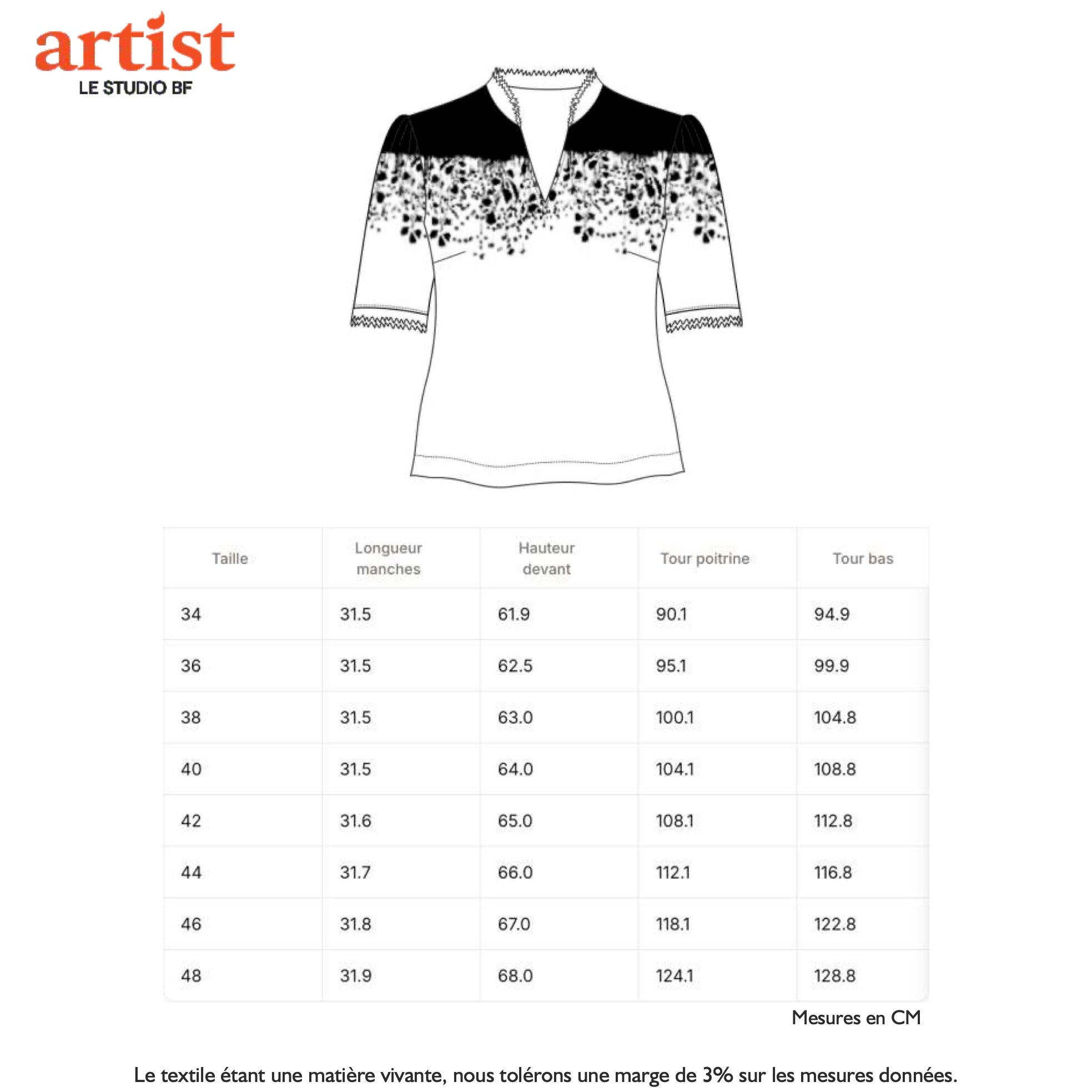 Guide des tailles - LA BLOUSE | BLANC DE NOIR