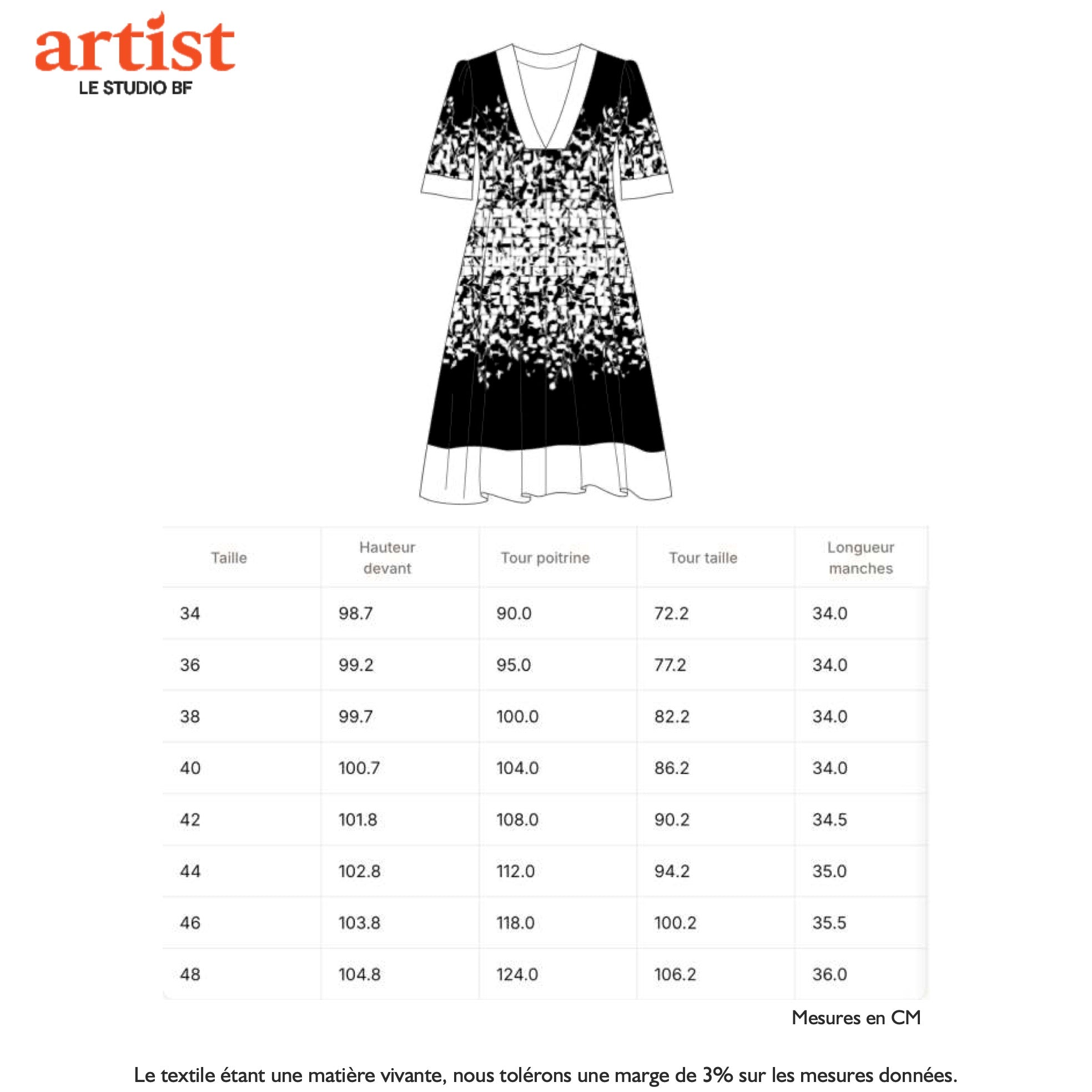 Guide des tailles - LA ROBE | BLANC DE NOIR