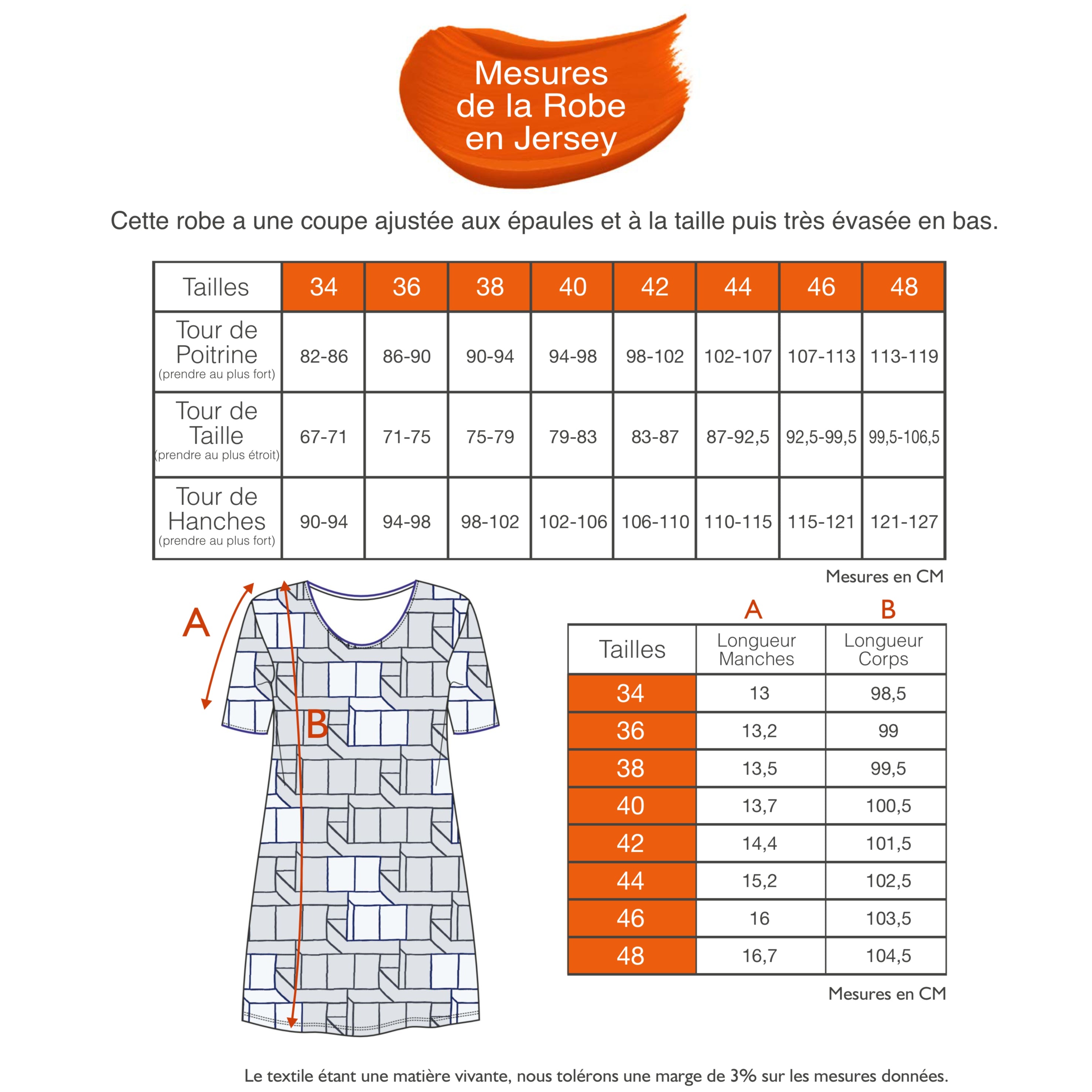 Guide des tailles - LA ROBE EN JERSEY | OLYMPE