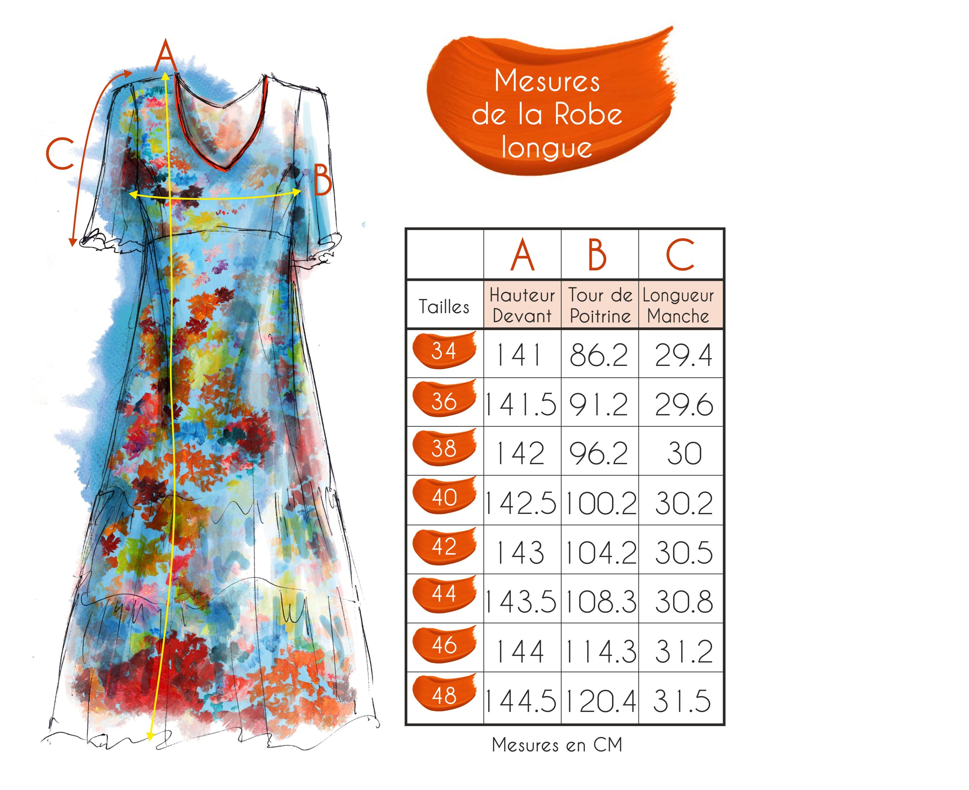 Guide des tailles - LA ROBE LONGUE | BOTANIA