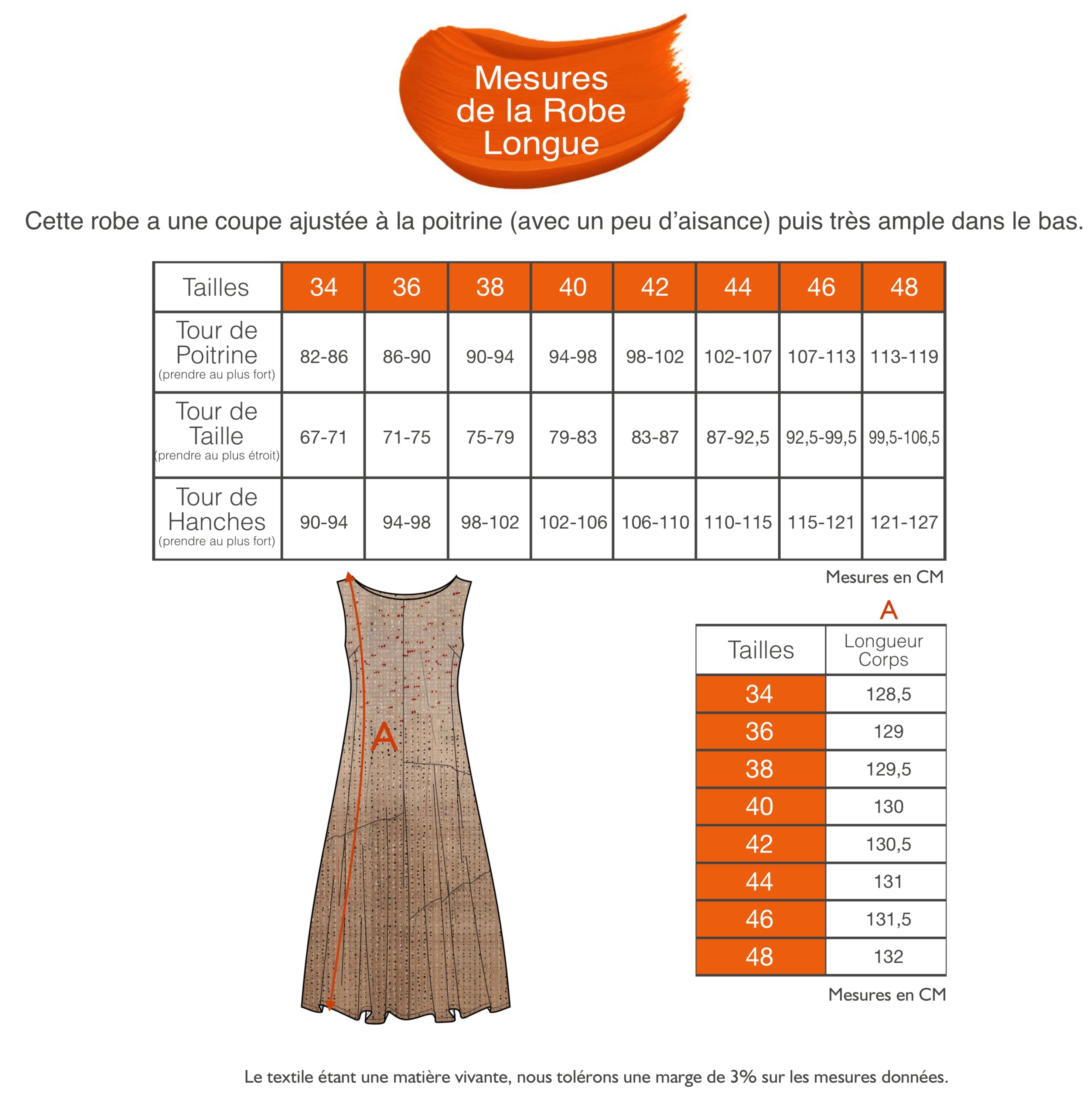 Guide des tailles - LA ROBE LONGUE | AU FIL DE LIN
