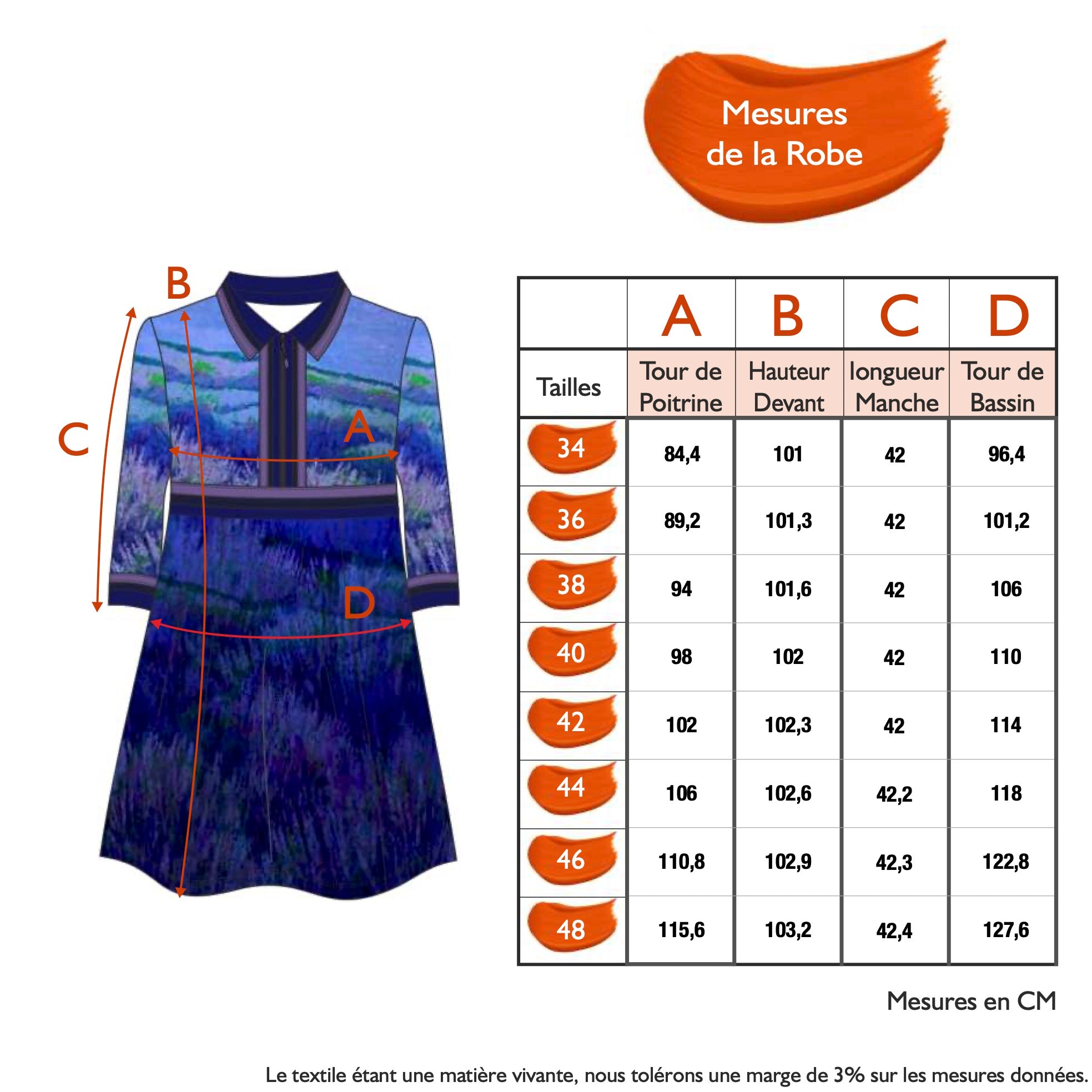 Guide des tailles - LA ROBE | LES GRANDS CHEMINS