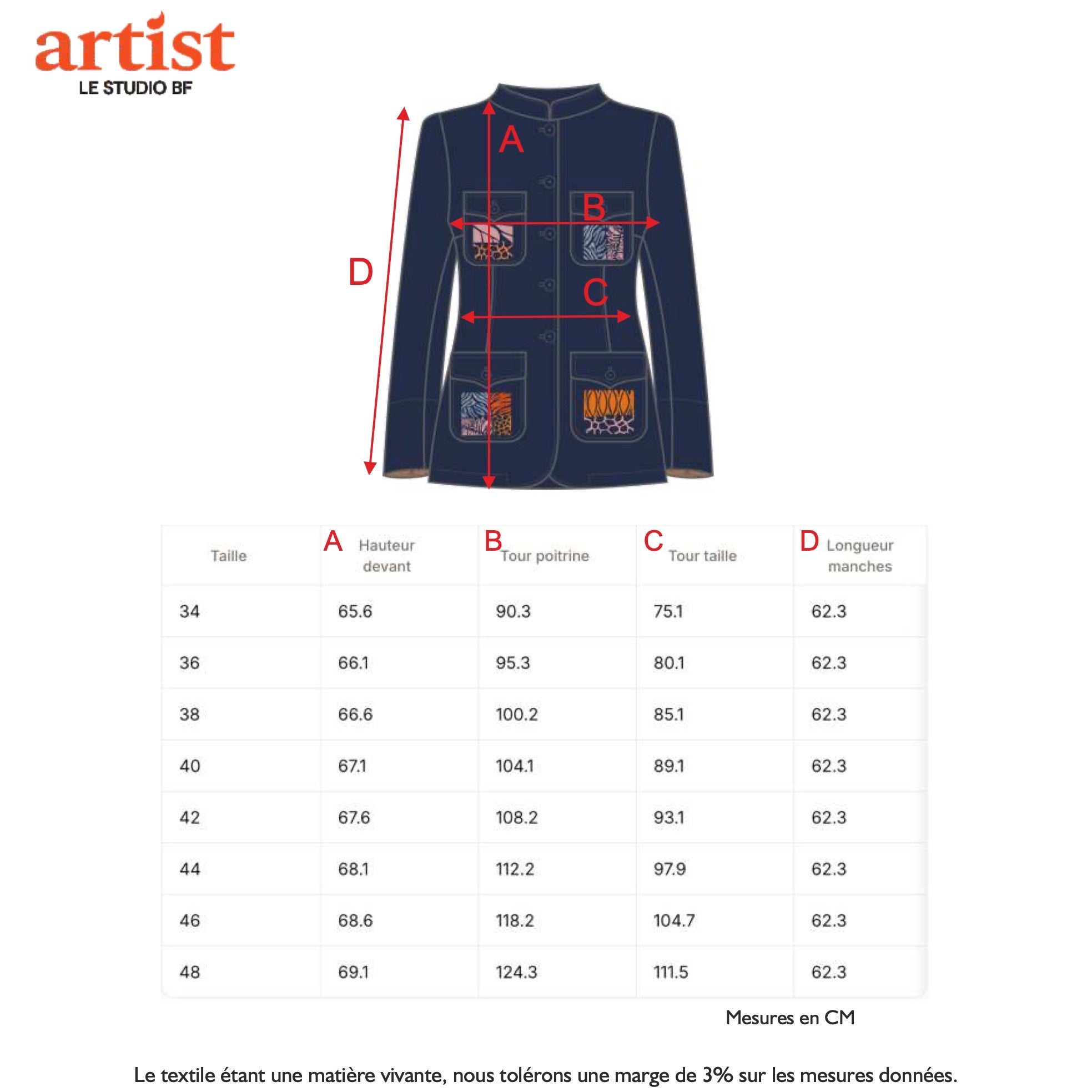 Guide des tailles - LA VESTE EN VELOURS | JARDIN SECRET
