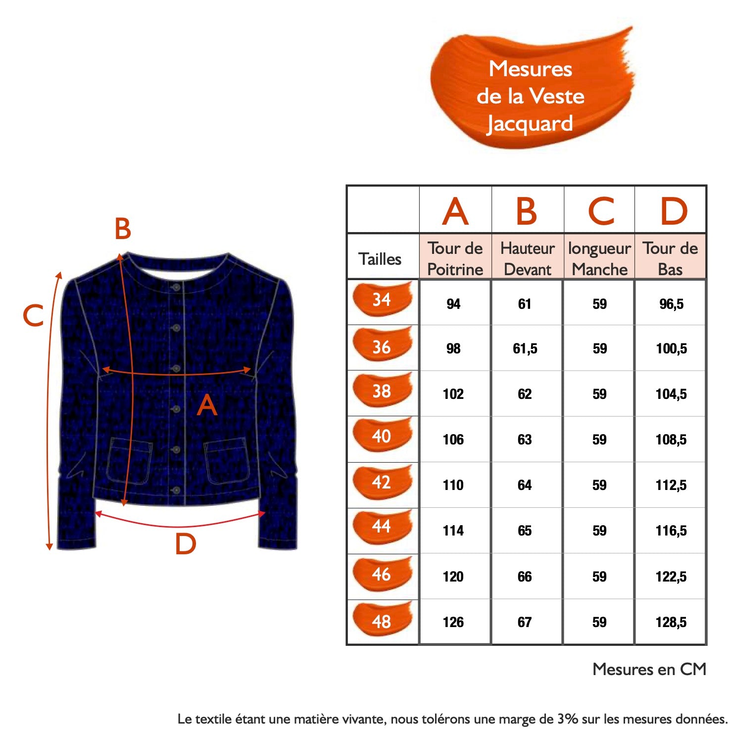 Guide des tailles - LA VESTE JACQUARD | EN BONNE COMPAGNIE