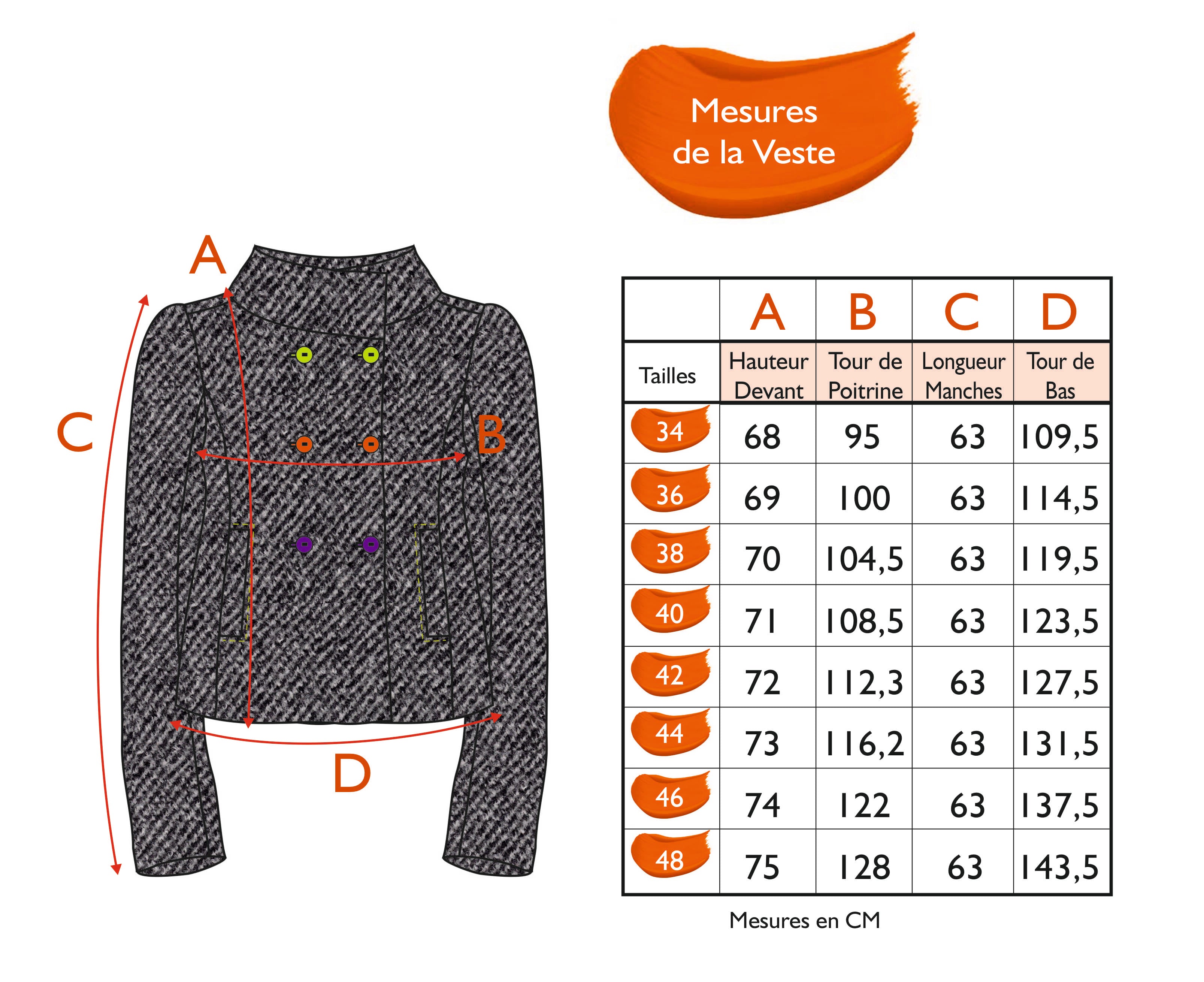 Guide des tailles - LA VESTE | AU PARADIS