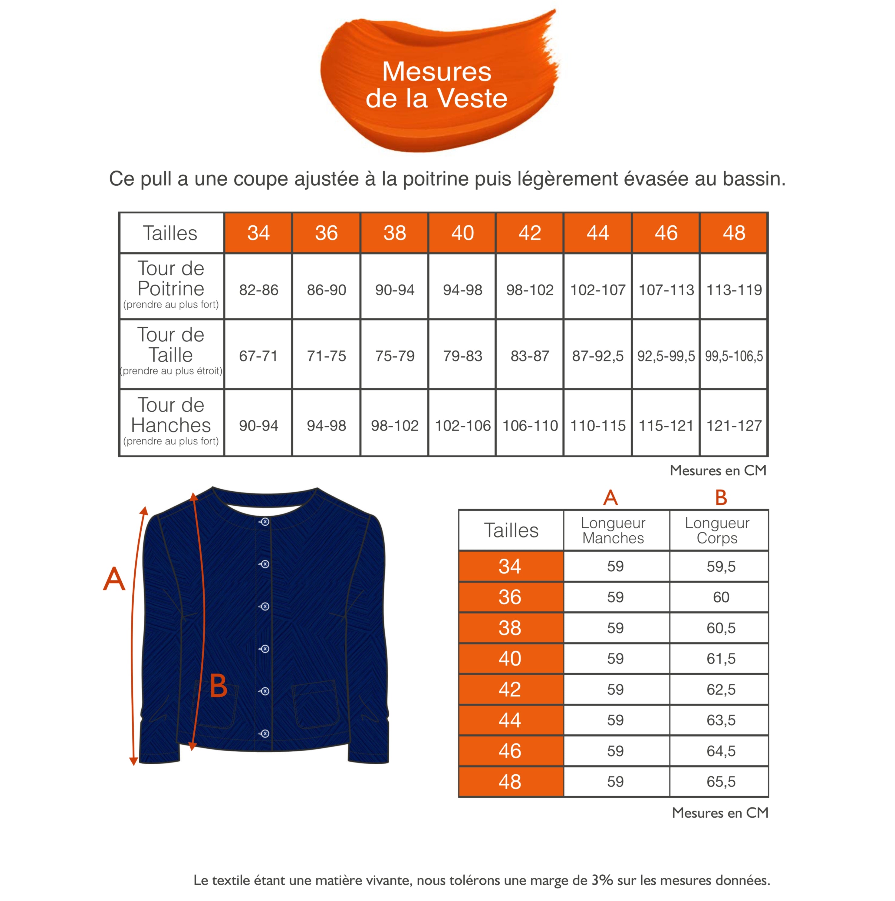 Guide des tailles - LA VESTE | OLYMPE